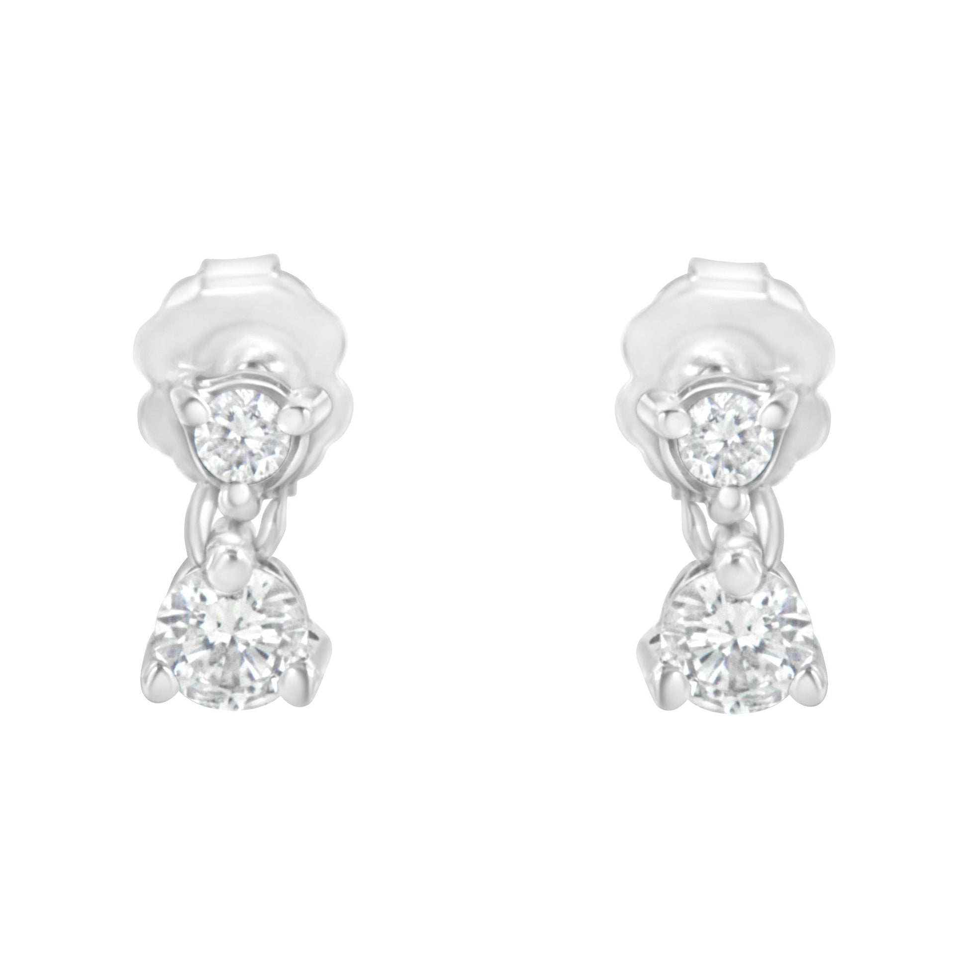 14KT White Gold 1/2 cttw Double Diamond Dangle Stud Earrings (H-I, I1-I2)-3