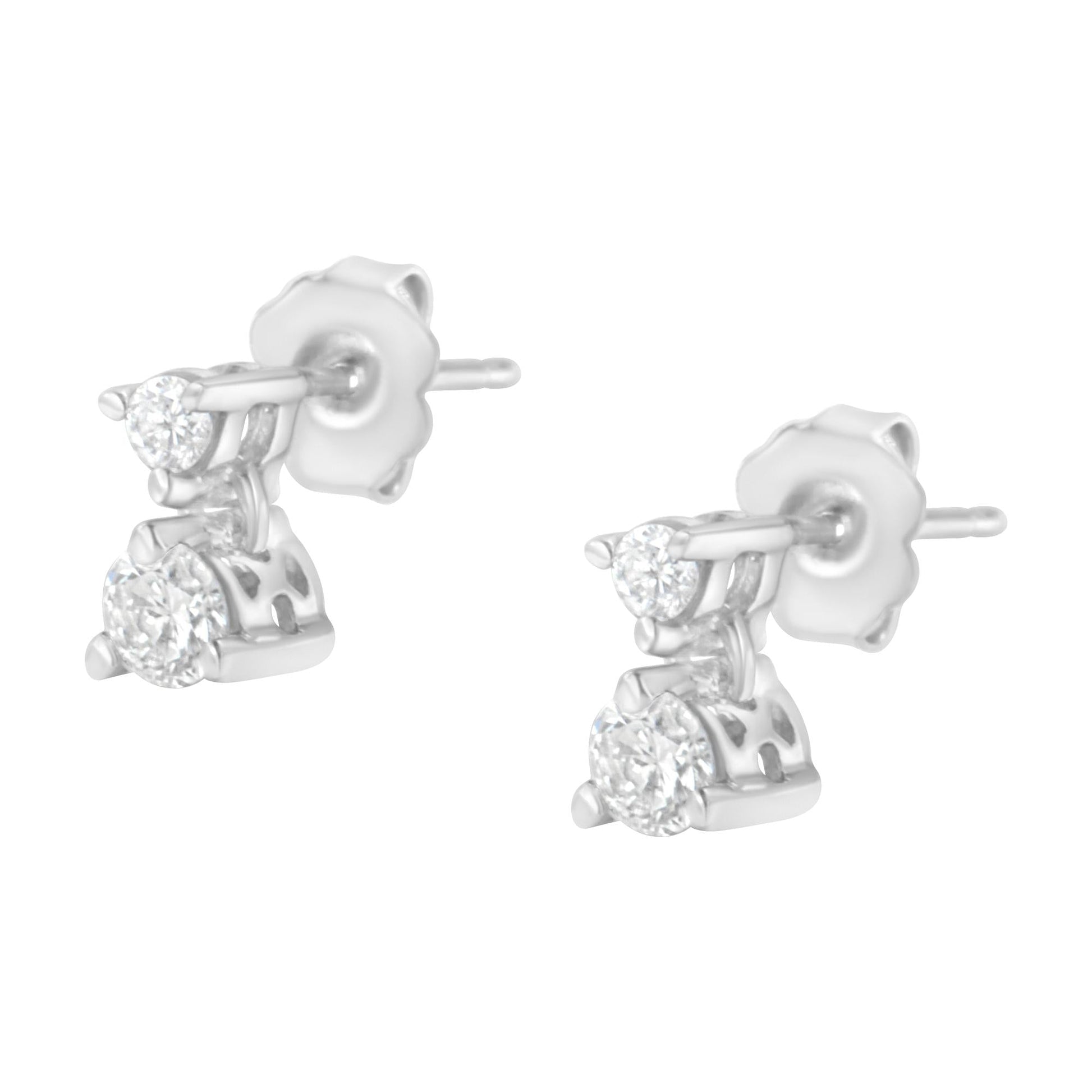 14KT White Gold 1/2 cttw Double Diamond Dangle Stud Earrings (H-I, I1-I2)-4
