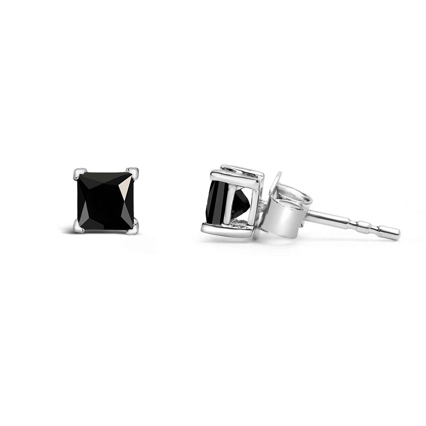 14K White Gold Princess-Cut Treated Black Diamond Classic 4-Prong Stud Earrings - Pushback-4