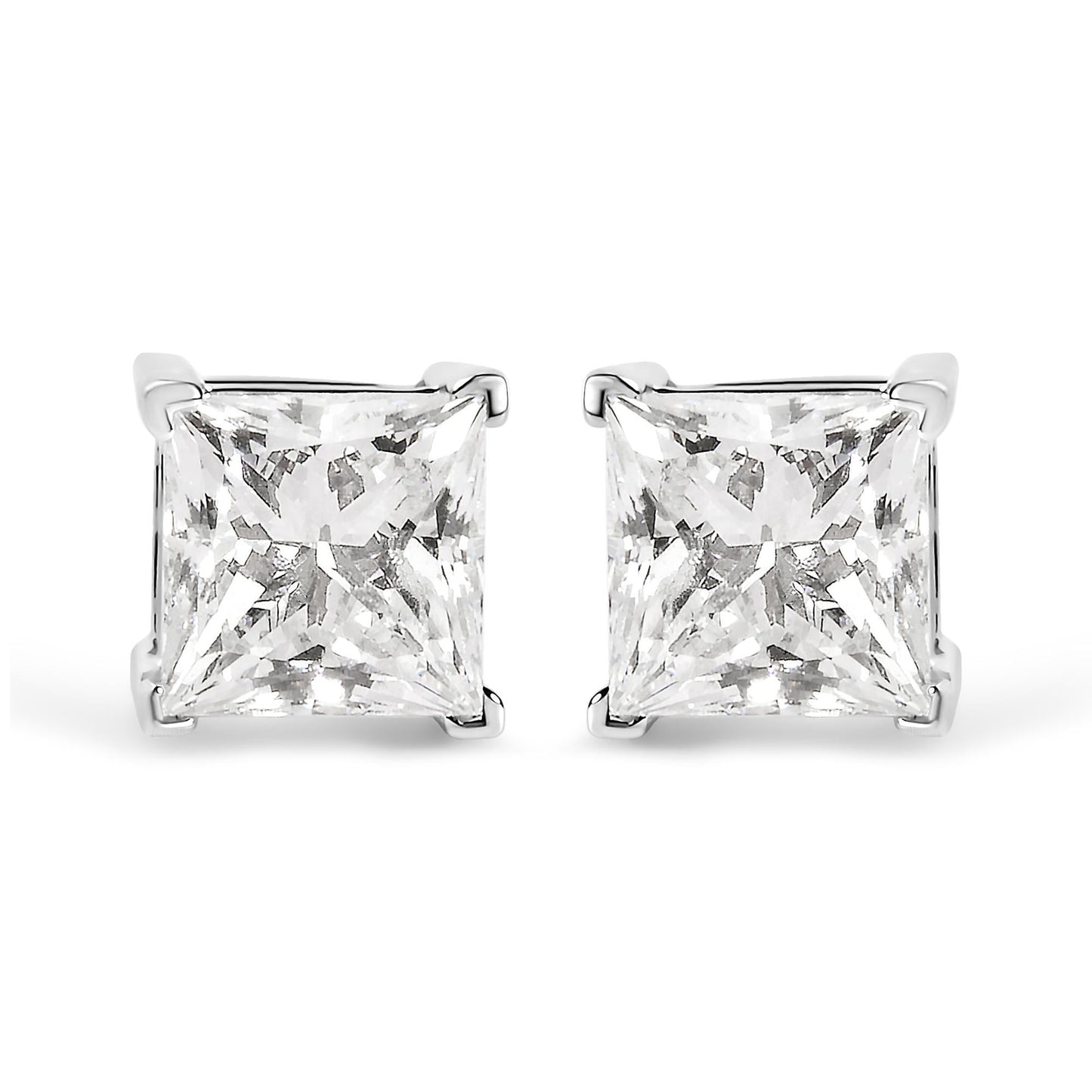 14K White Gold 1 1/2 Cttw Clarity Enhanced Princess Cut Diamond Solitaire Stud Earrings (I-J Color, I1-I2 Clarity)-0