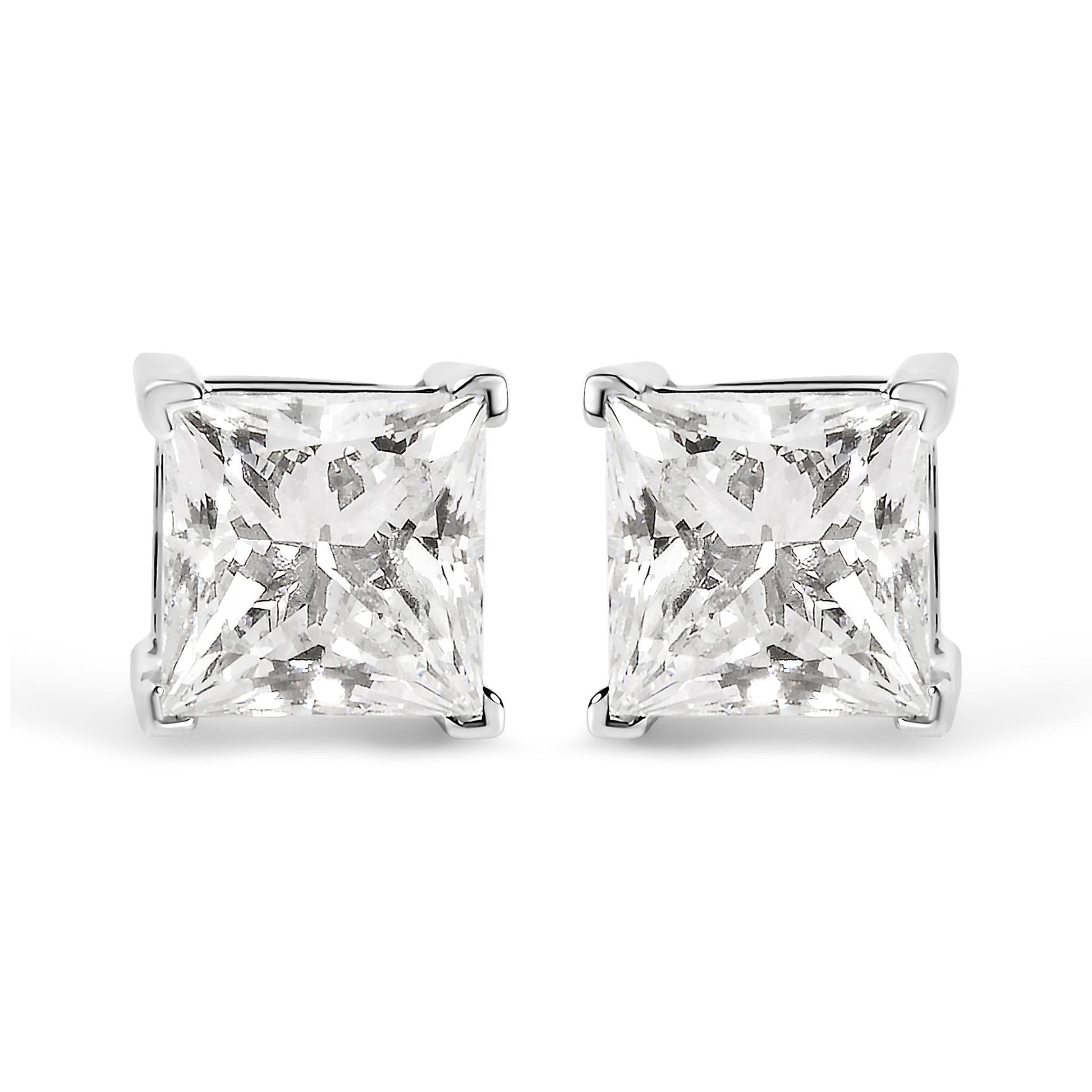 14K White Gold 1 1/2 Cttw Clarity Enhanced Princess Cut Diamond Solitaire Stud Earrings (I-J Color, I1-I2 Clarity)-0
