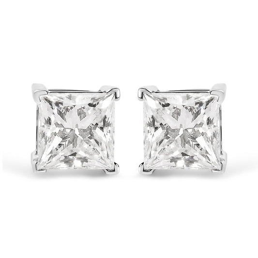 14K White Gold 1 1/2 Cttw Clarity Enhanced Princess Cut Diamond Solitaire Stud Earrings (I-J Color, I1-I2 Clarity)-0