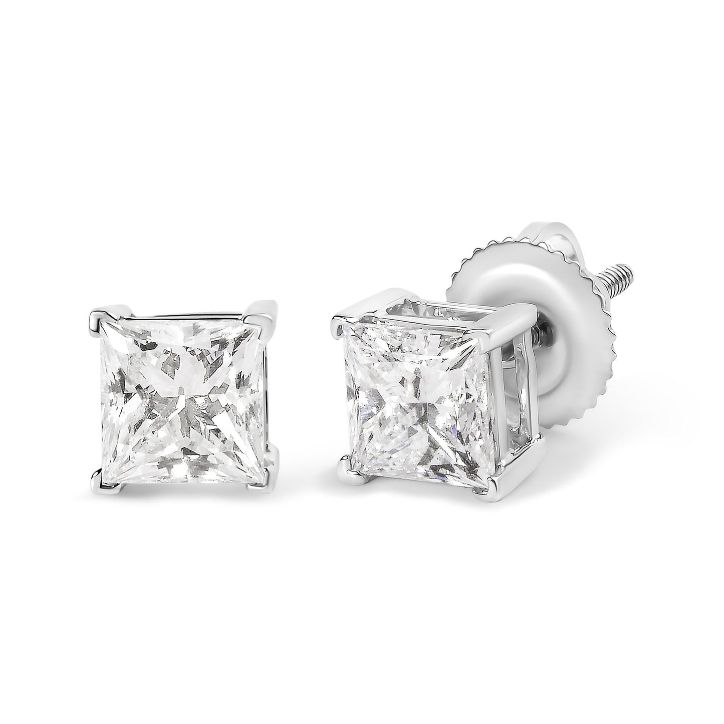 14K White Gold 1 1/2 Cttw Clarity Enhanced Princess Cut Diamond Solitaire Stud Earrings (I-J Color, I1-I2 Clarity)-1