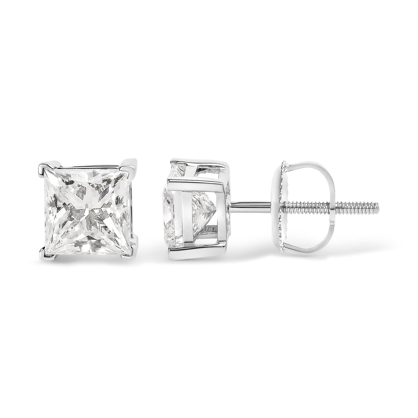 14K White Gold 1 1/2 Cttw Clarity Enhanced Princess Cut Diamond Solitaire Stud Earrings (I-J Color, I1-I2 Clarity)-3