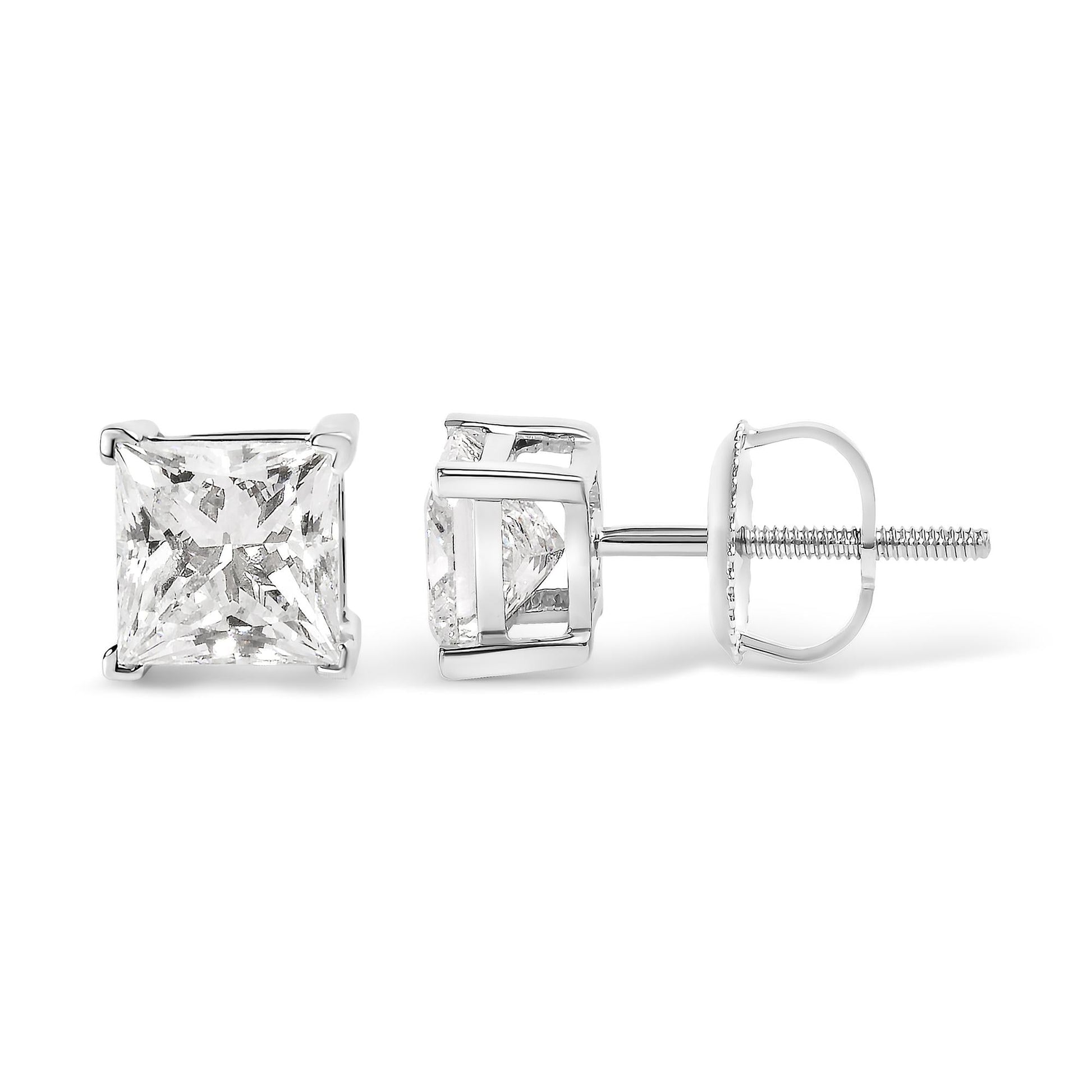 14K White Gold 1 1/2 Cttw Clarity Enhanced Princess Cut Diamond Solitaire Stud Earrings (I-J Color, I1-I2 Clarity)-3