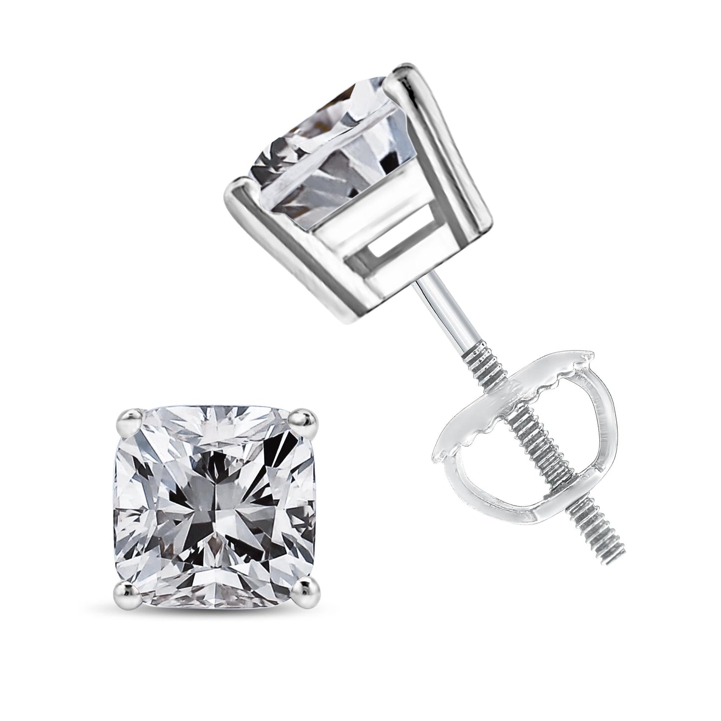 14K White Gold 1 1/2 Cttw Clarity Enhanced Princess Cut Diamond Solitaire Stud Earrings (I-J Color, I1-I2 Clarity)-4