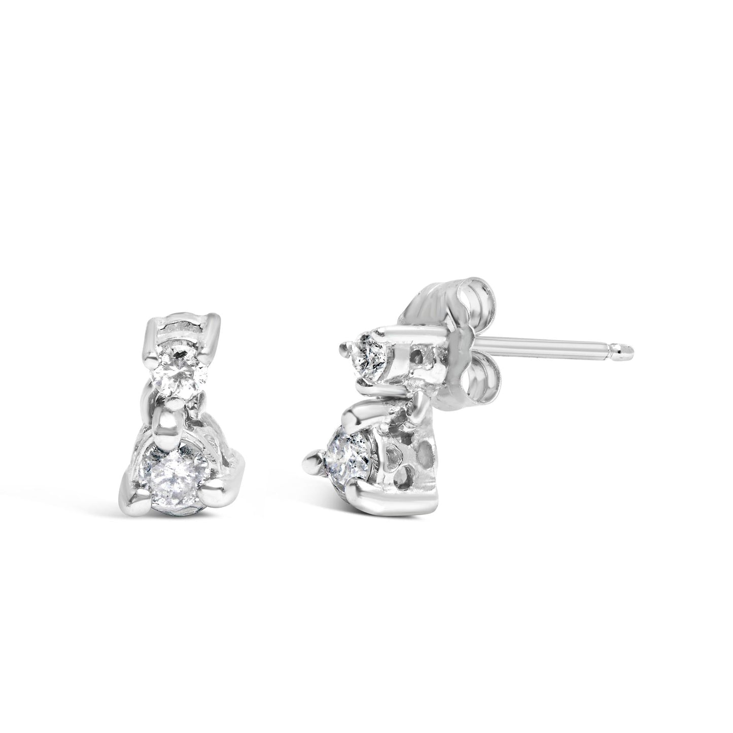 14K White Gold 1/4 Cttw Double Diamond Drop and Dangle Stud Earrings (H-I Color, SI1-SI2 Clarity)-1