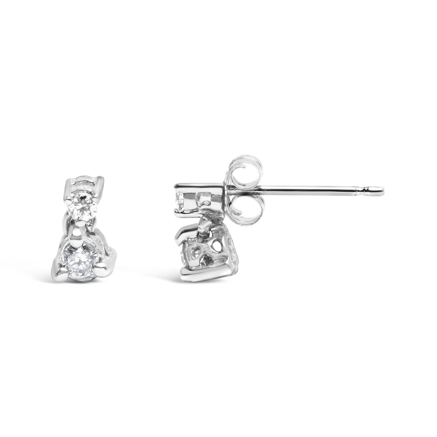 14K White Gold 1/4 Cttw Double Diamond Drop and Dangle Stud Earrings (H-I Color, SI1-SI2 Clarity)-3