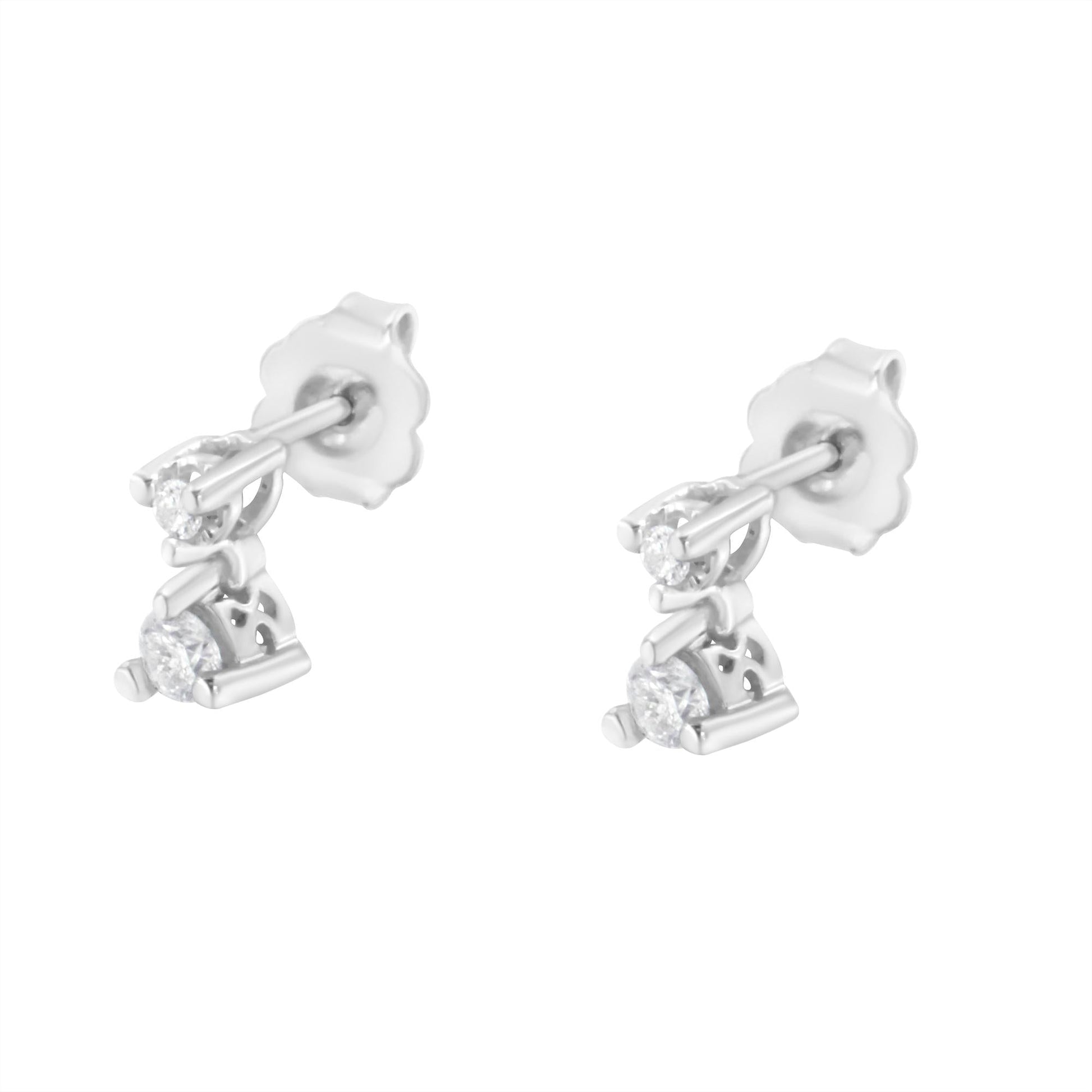 14K White Gold 1/4 Cttw Double Diamond Drop and Dangle Stud Earrings (H-I Color, SI1-SI2 Clarity)-4