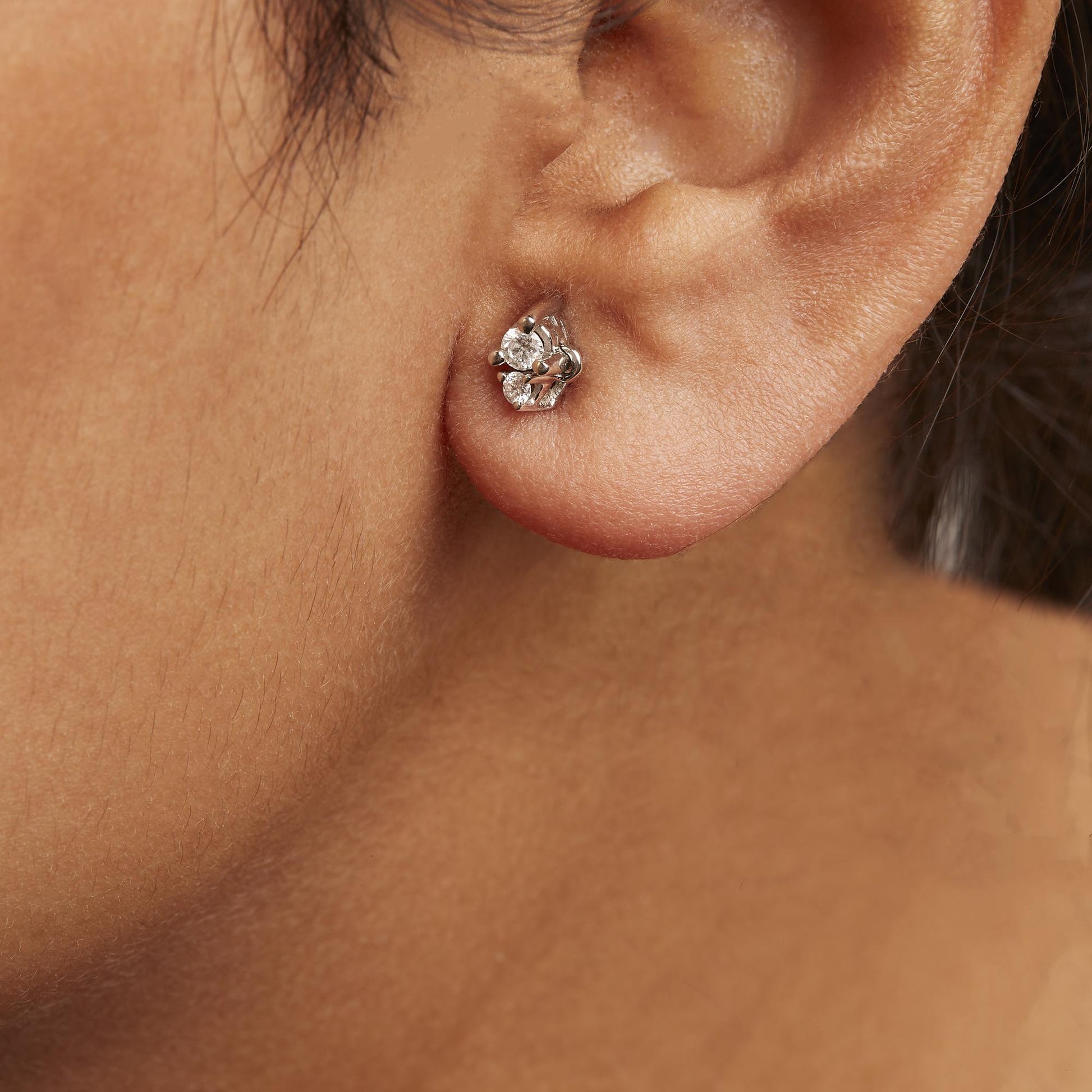 14K White Gold 1/4 Cttw Double Diamond Drop and Dangle Stud Earrings (H-I Color, SI1-SI2 Clarity)-2