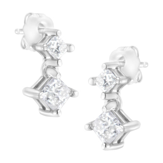 14K White Gold 3/4 cttw Double Diamond Princess-Cut Stud Earrings (I-J Clarity, I2-I3 Color)-0