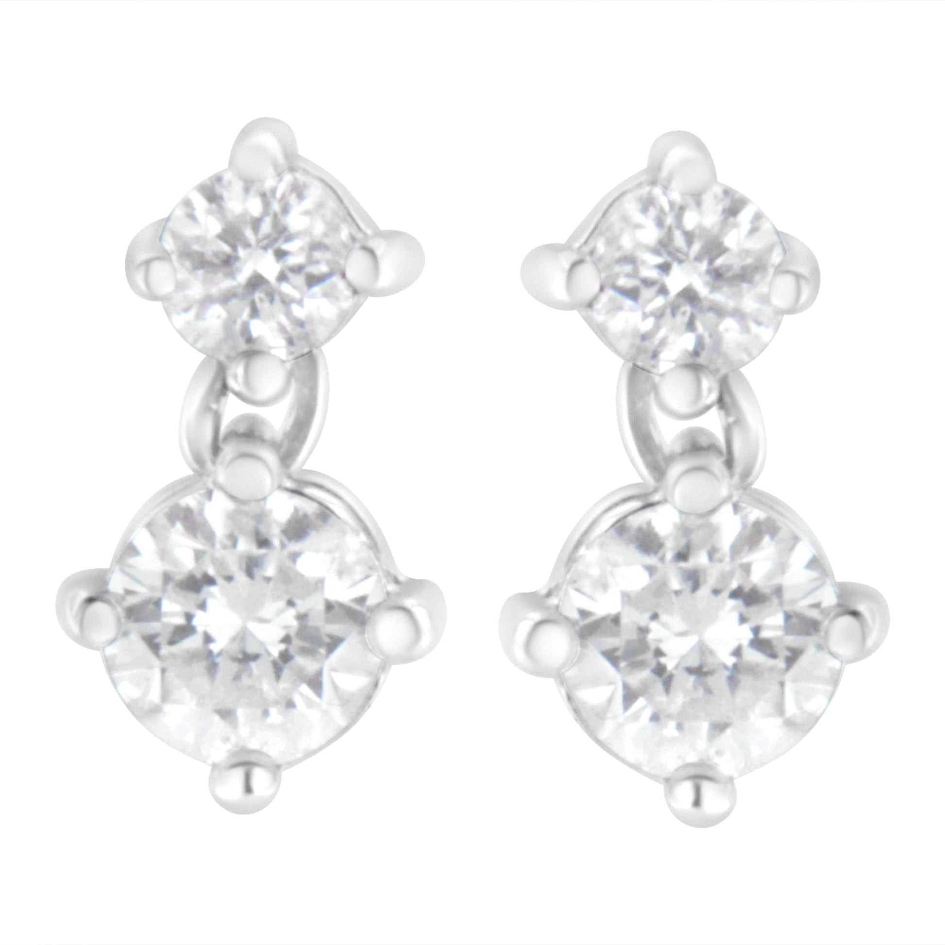 14K White Gold 1 cttw Double Diamond Stud Earrings (H-I Clarity, SI2-I1 Color)-3