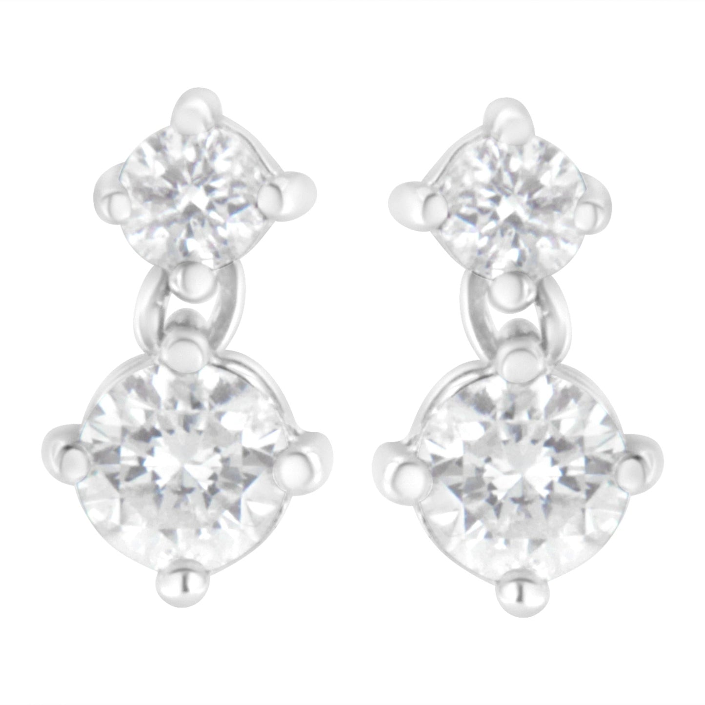 14K White Gold 1 cttw Double Diamond Stud Earrings (H-I Clarity, SI2-I1 Color)-3