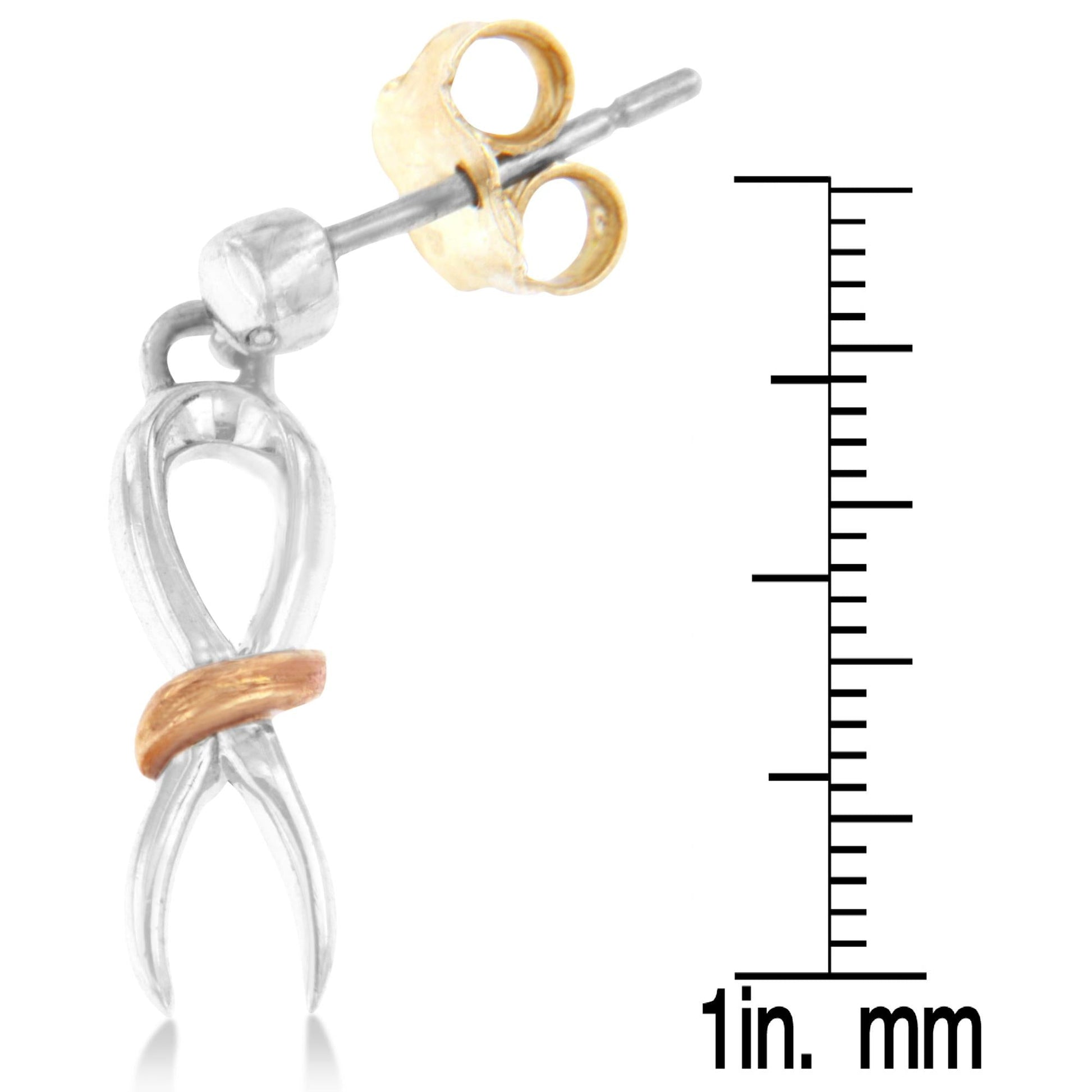 Two-Toned Sterling Silver Awareness Ribbon Dangle Earrings-3