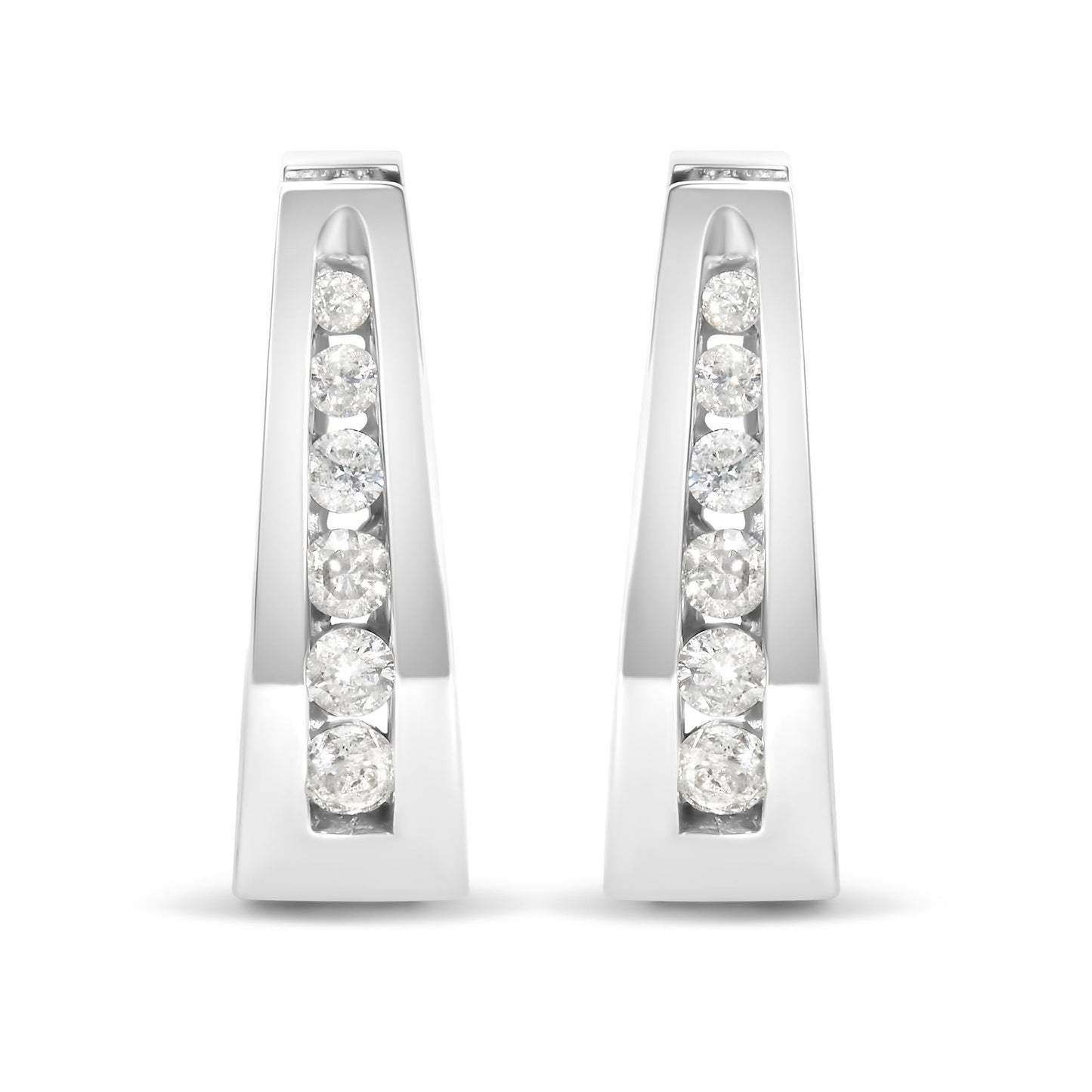 14K Gold 1/4 Cttw Channel-Set Brilliant Round-Cut Diamond Hoop Earrings (H-I Color, I1-I2 Clarity)-1