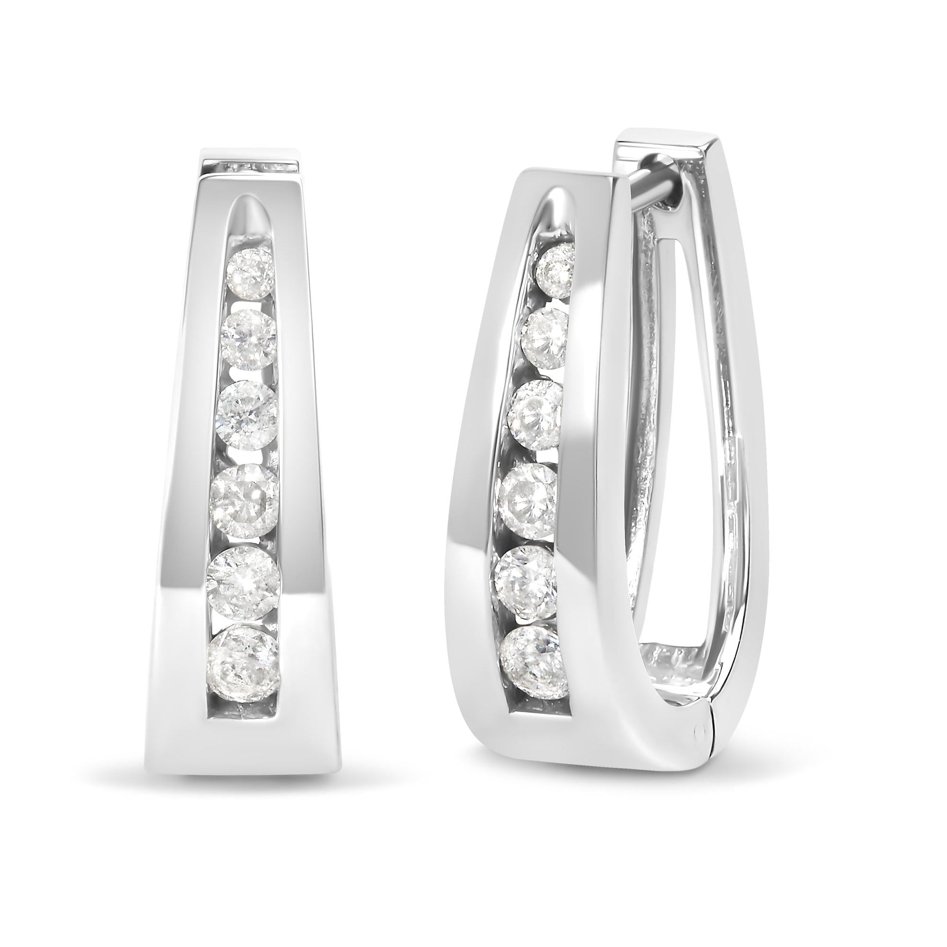 14K Gold 1/4 Cttw Channel-Set Brilliant Round-Cut Diamond Hoop Earrings (H-I Color, I1-I2 Clarity)-3