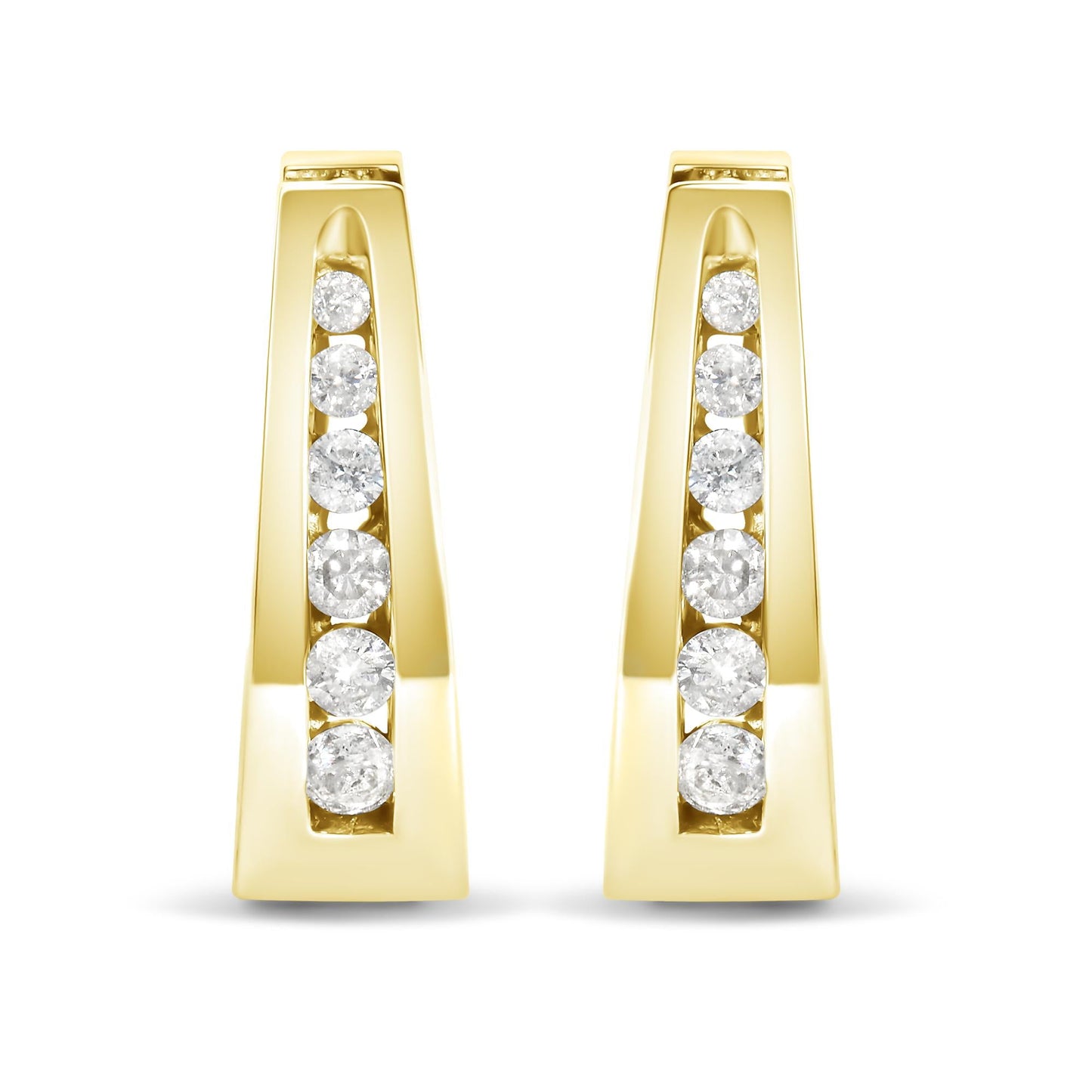 14K Gold 1/4 Cttw Channel-Set Brilliant Round-Cut Diamond Hoop Earrings (H-I Color, I1-I2 Clarity)-0