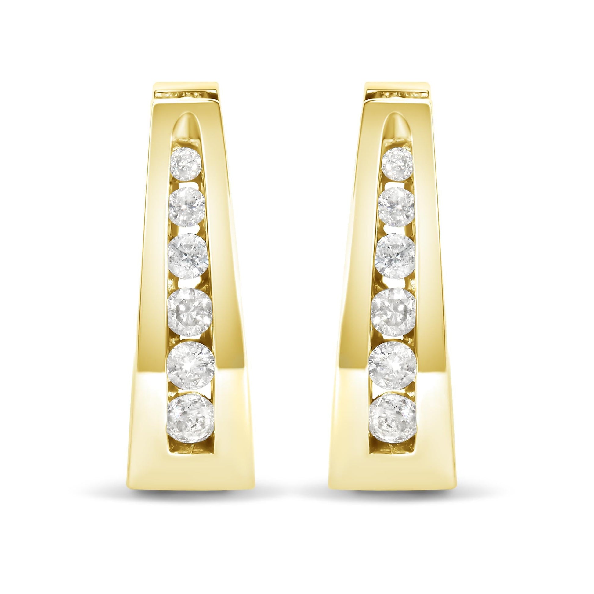 14K Gold 1/4 Cttw Channel-Set Brilliant Round-Cut Diamond Hoop Earrings (H-I Color, I1-I2 Clarity)-0