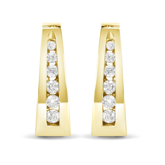 14K Gold 1/4 Cttw Channel-Set Brilliant Round-Cut Diamond Hoop Earrings (H-I Color, I1-I2 Clarity)-0