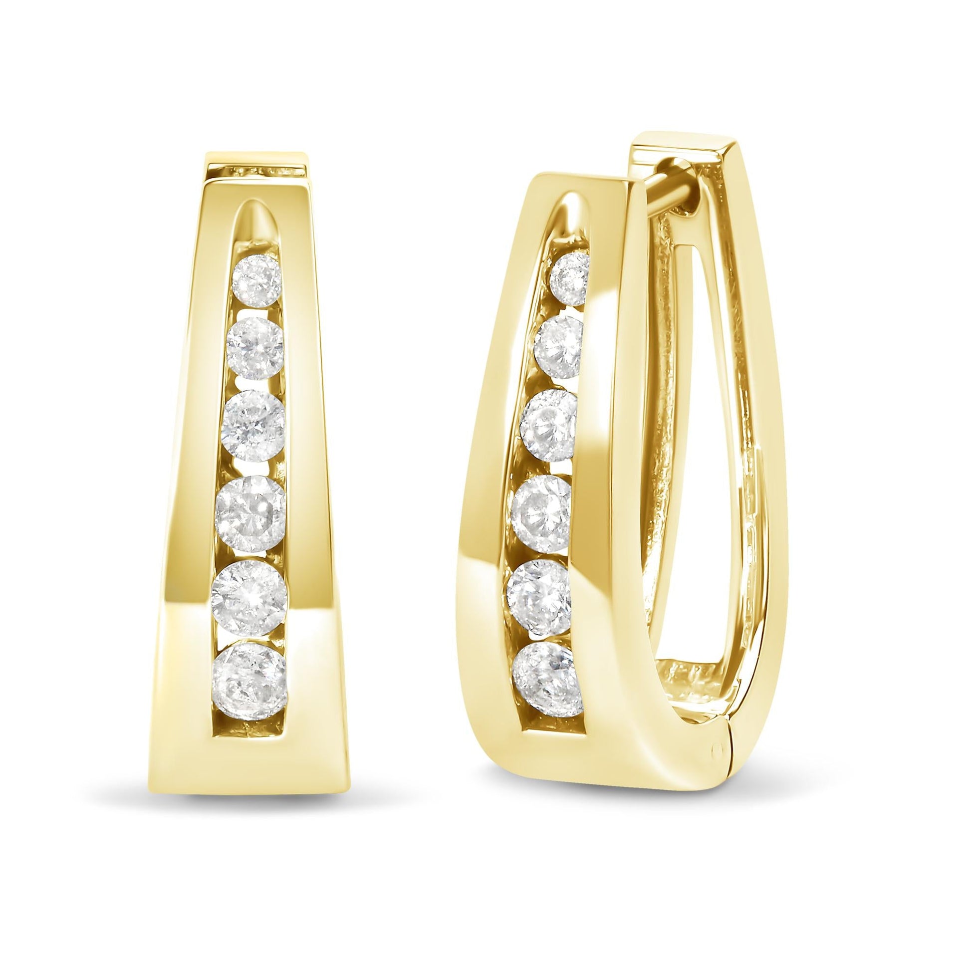 14K Gold 1/4 Cttw Channel-Set Brilliant Round-Cut Diamond Hoop Earrings (H-I Color, I1-I2 Clarity)-2