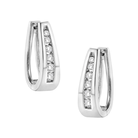 14k White Gold Channel-Set Brilliant Round-Cut Diamond Hoop Earrings (I-J Color, I2-I3 Clarity)-0