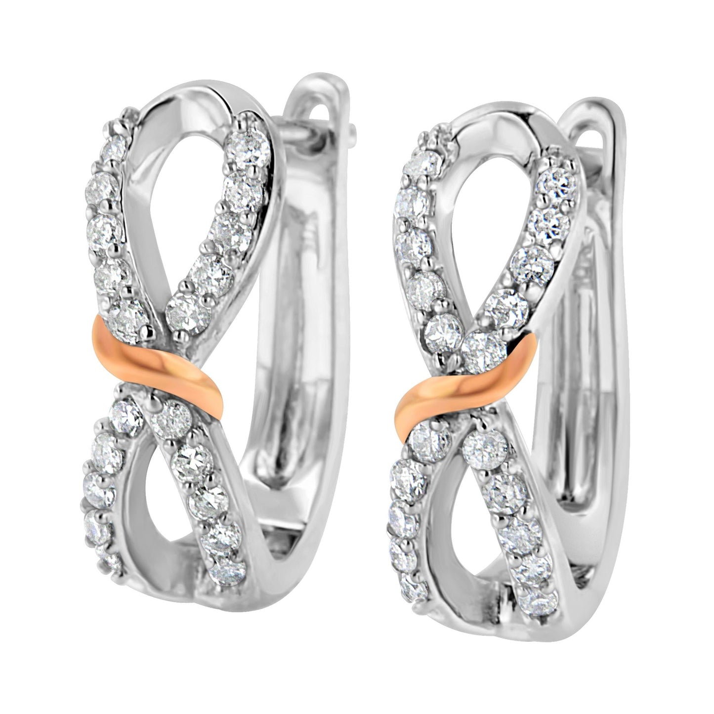 10K White and Rose Gold 1/3 Cttw Diamond Infinite and Ribbon Hoop Earrings (H-I Color, I1-I2 Clarity)-4