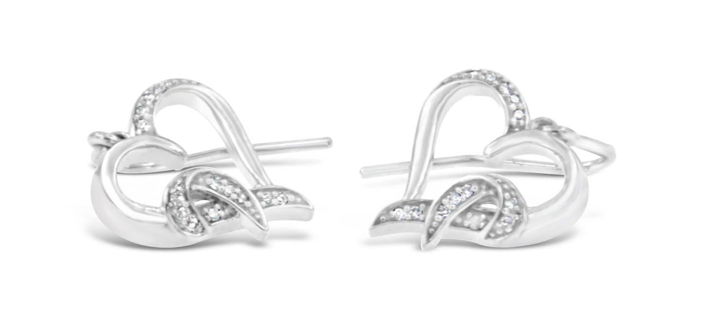 Sterling Silver Round Cut Diamond Heart Dangle Earrings (0.09 cttw, H-I Color, I1-I2 Clarity)-1