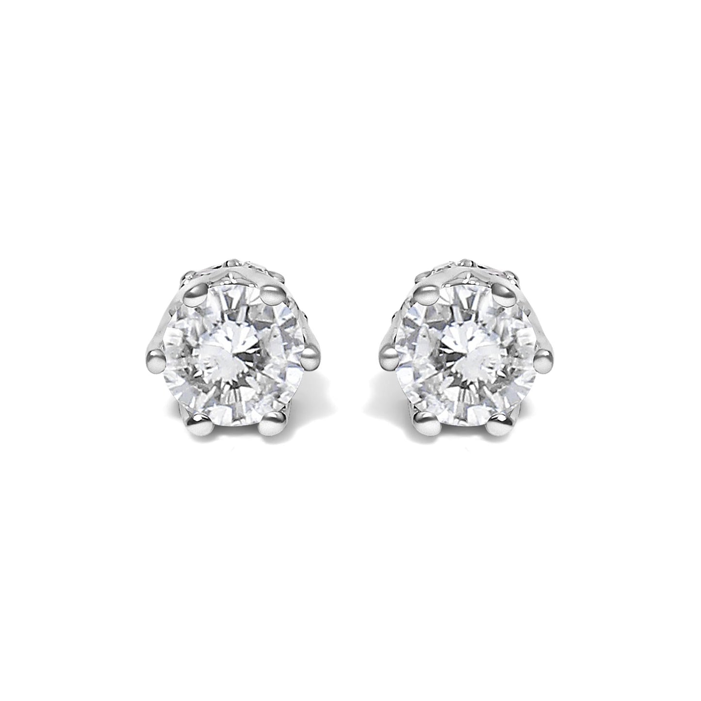 14K White Gold 1/2 Cttw Round Diamond 6 Prong Crown Stud Earrings (I-J Color, I1-I2 Clarity)-0
