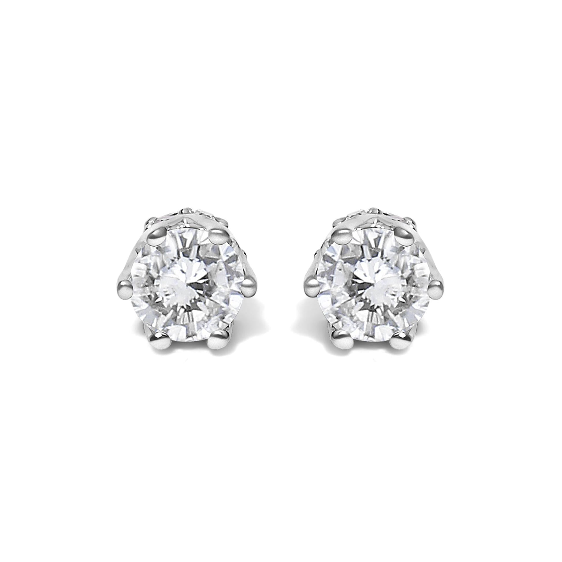 14K White Gold 1/2 Cttw Round Diamond 6 Prong Crown Stud Earrings (I-J Color, I1-I2 Clarity)-0