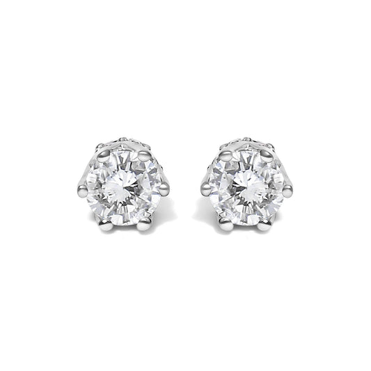 14K White Gold 1/2 Cttw Round Diamond 6 Prong Crown Stud Earrings (I-J Color, I1-I2 Clarity)-0