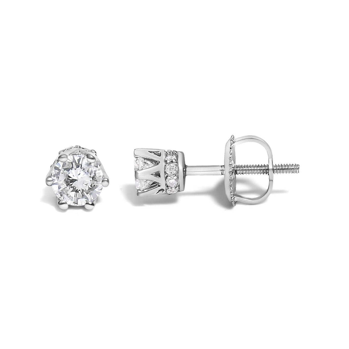 14K White Gold 1/2 Cttw Round Diamond 6 Prong Crown Stud Earrings (I-J Color, I1-I2 Clarity)-3