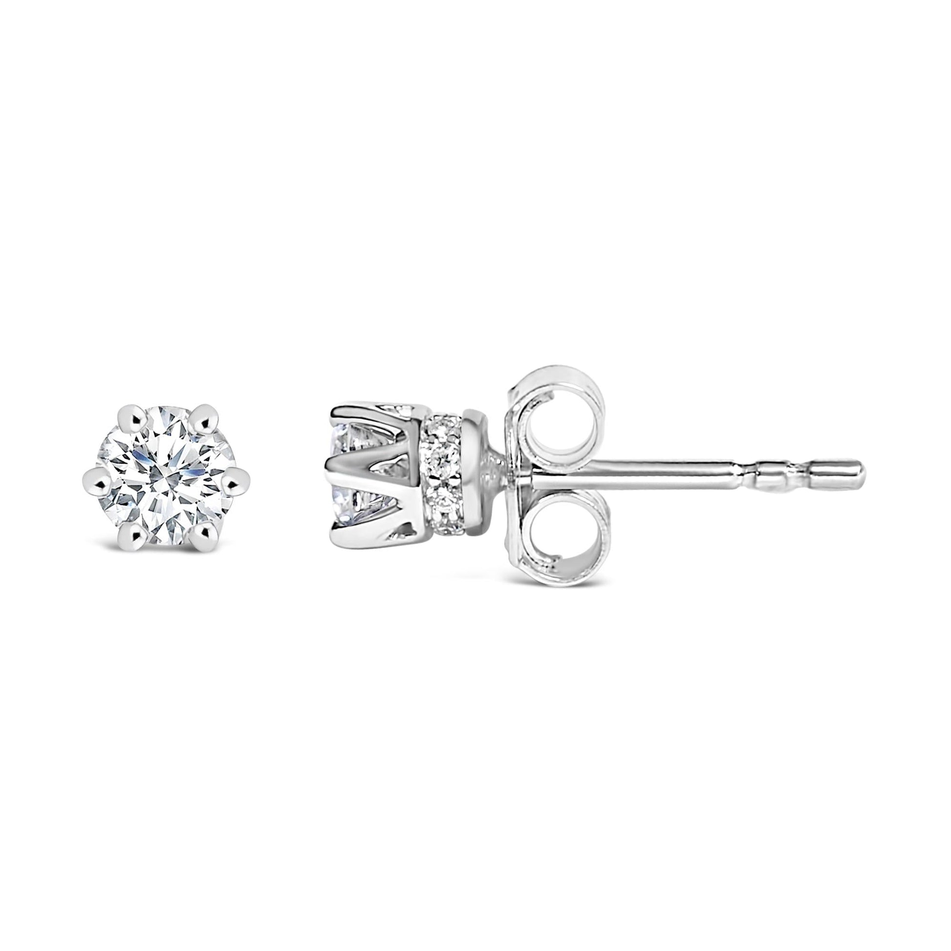 14K White Gold 1/2 Cttw Lab-Grown Diamond 6 Prong Hidden Halo Stud Earrings (F-G Color, VS1-VS2 Clarity)-3