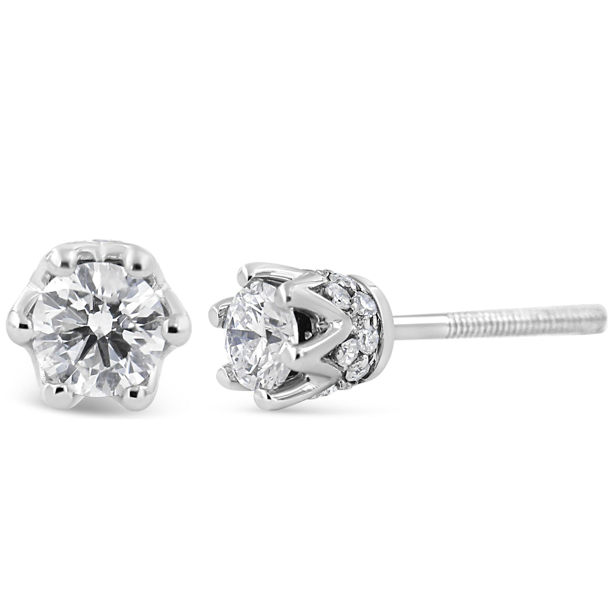 14K Gold 1/2 Cttw Round Diamond Crown Stud Earring (I-J Color, I1-I2 Clarity)-3