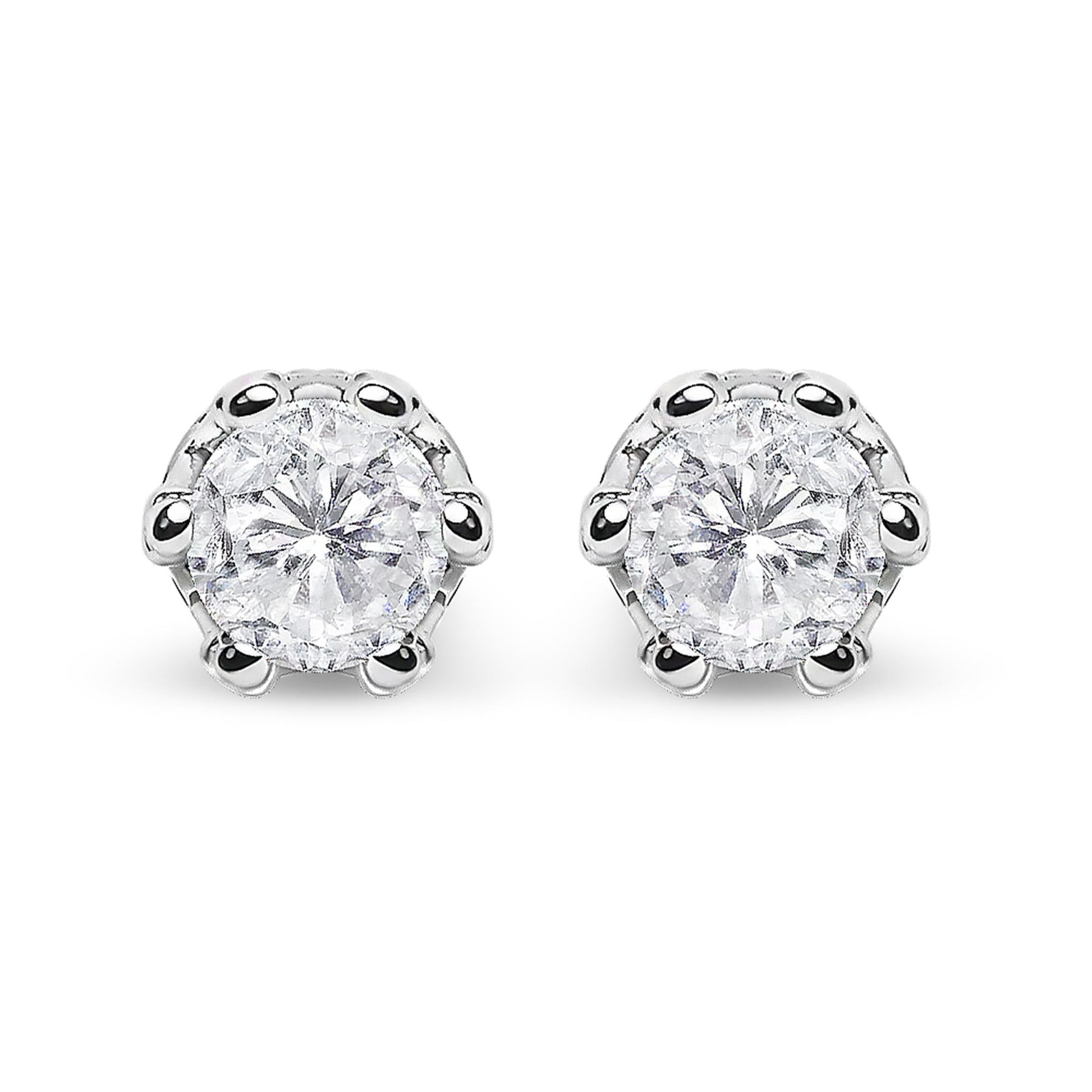14K White Gold 2.0 Cttw Round Cut Prong-Set Diamond Crown Stud Earring (I-J Color, I1-I2 Clarity)-0
