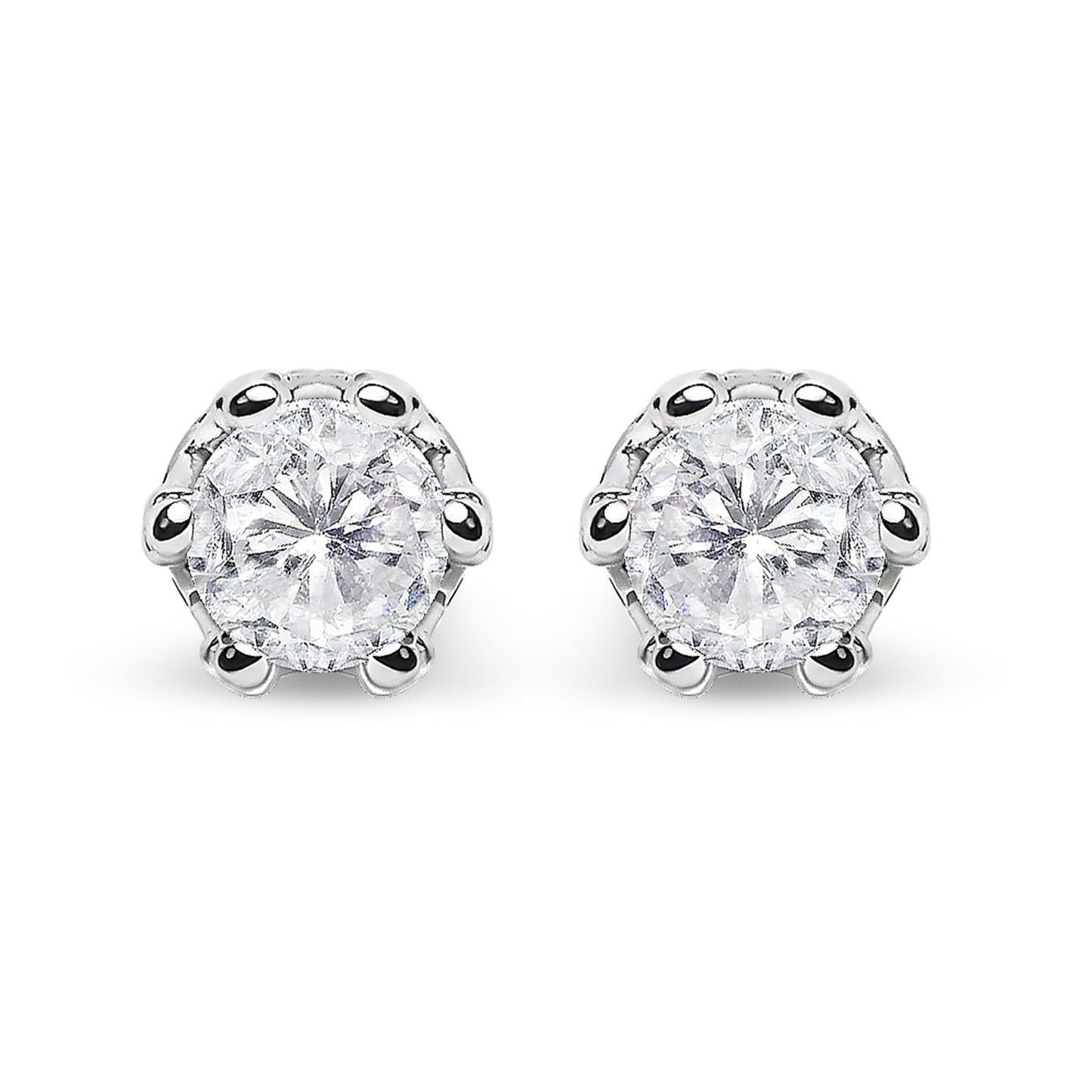 14K White Gold 1.0 Cttw Round Cut Prong-Set Diamond Crown Stud Earring (I-J Color, I1-I2 Clarity)-0