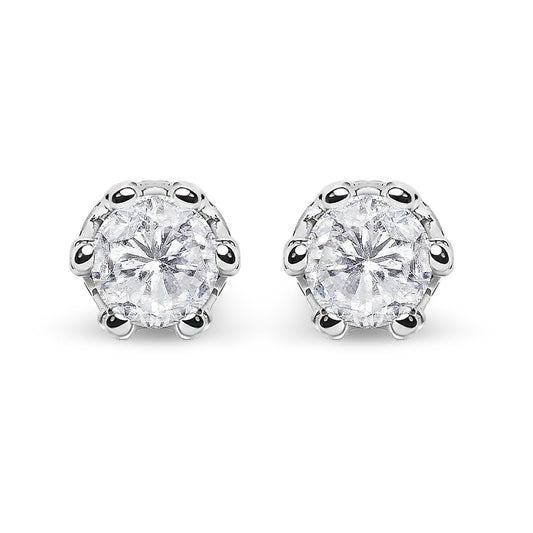 14K White Gold 1.0 Cttw Round Cut Prong-Set Diamond Crown Stud Earring (I-J Color, I1-I2 Clarity)-0