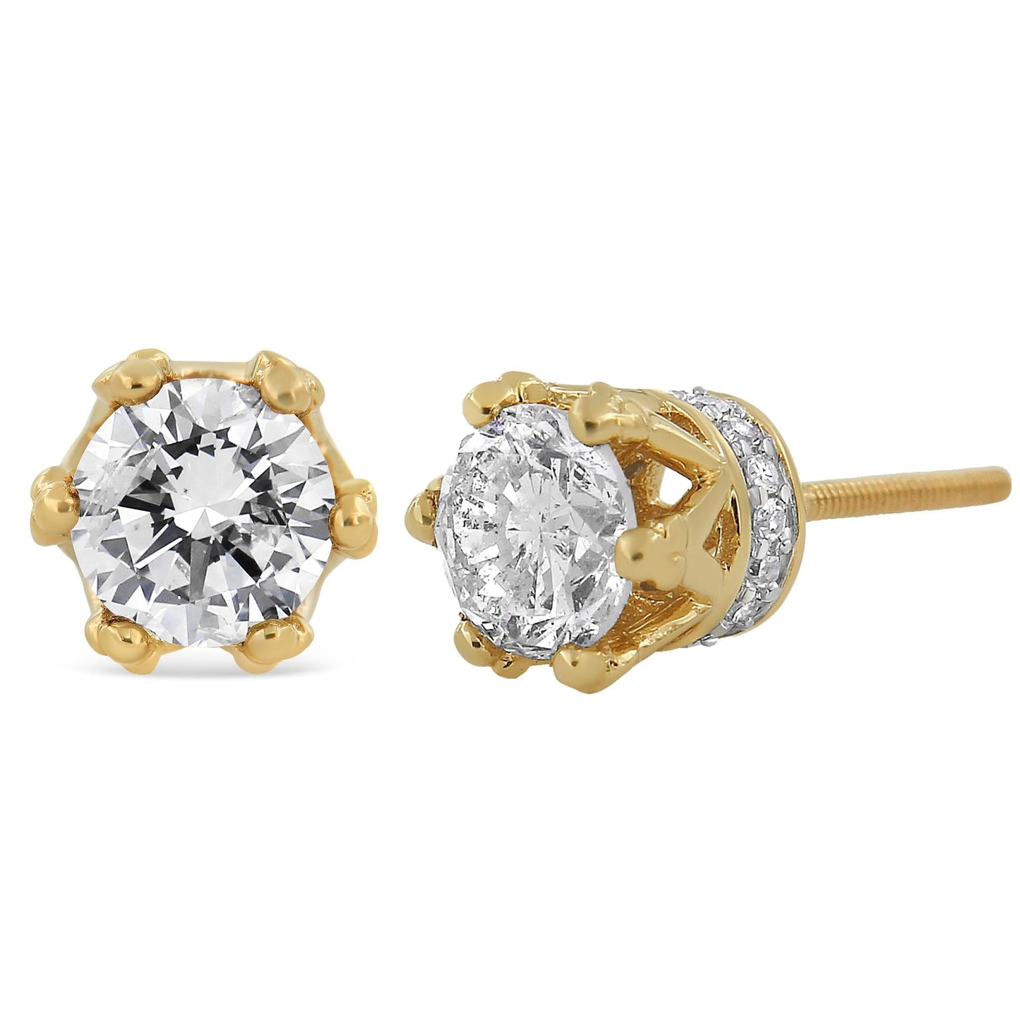 14K Gold 1/2 Cttw Round Diamond Crown Stud Earring (I-J Color, I1-I2 Clarity)-2