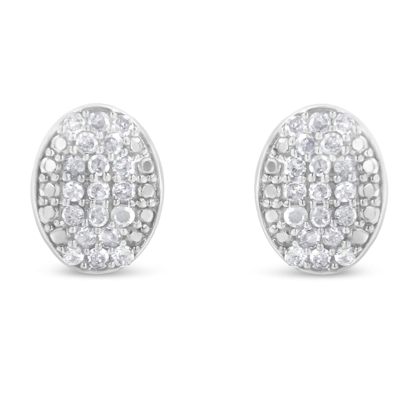 Sterling Silver Round Diamond Oval Cluster Earrings (1/2 cttw, I-J Color, I2-I3 Clarity)-0