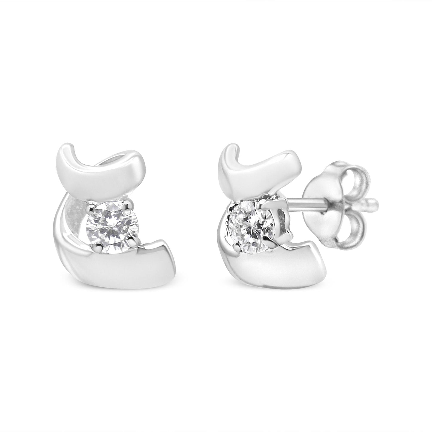 10K Gold 1/10 Cttw Round Brilliant-Cut Diamond Espira Swirls Solitaire Push Back Stud Earrings (I-J Color, I1-I2 Clarity)-1