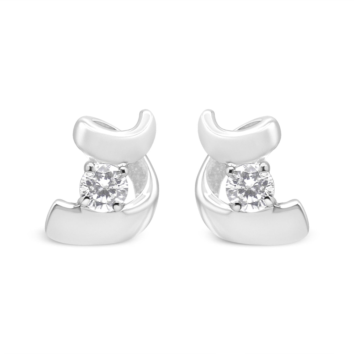 10K Gold 1/10 Cttw Round Brilliant-Cut Diamond Espira Swirls Solitaire Push Back Stud Earrings (I-J Color, I1-I2 Clarity)-3