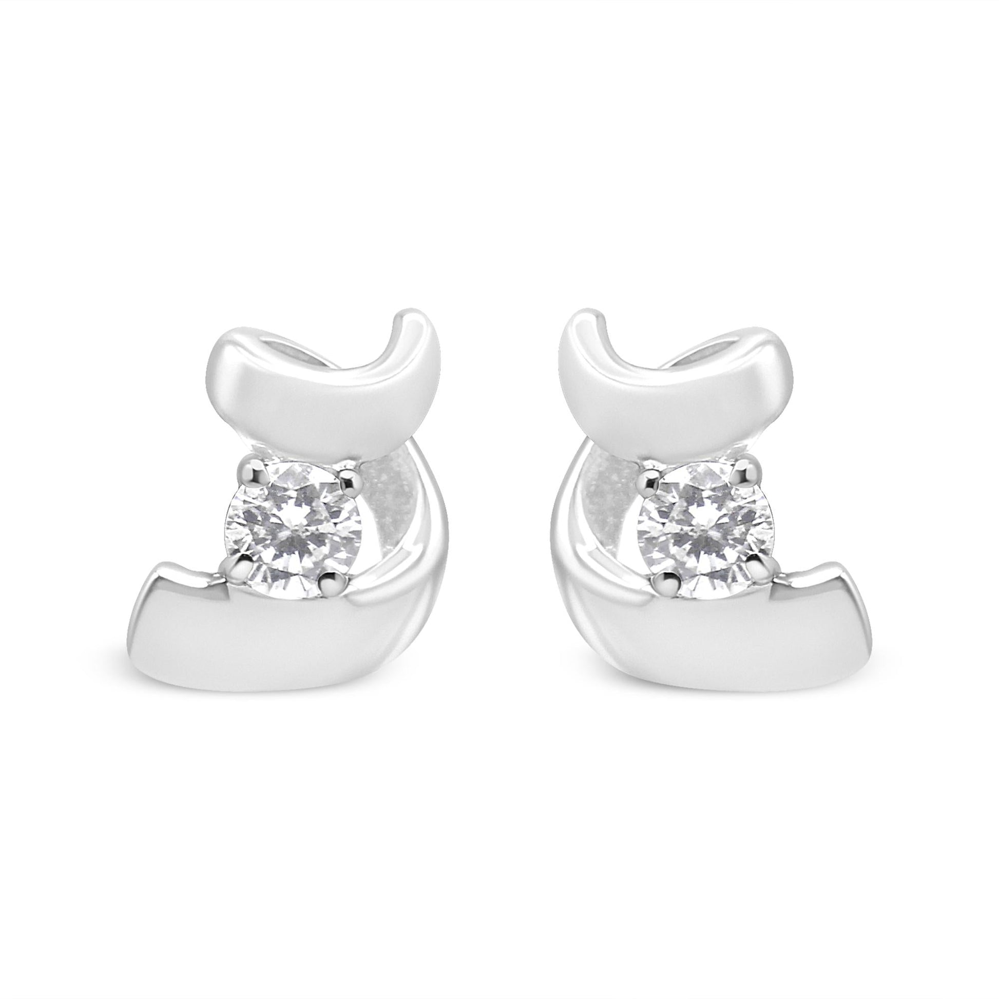 10K Gold 1/10 Cttw Round Brilliant-Cut Diamond Espira Swirls Solitaire Push Back Stud Earrings (I-J Color, I1-I2 Clarity)-3