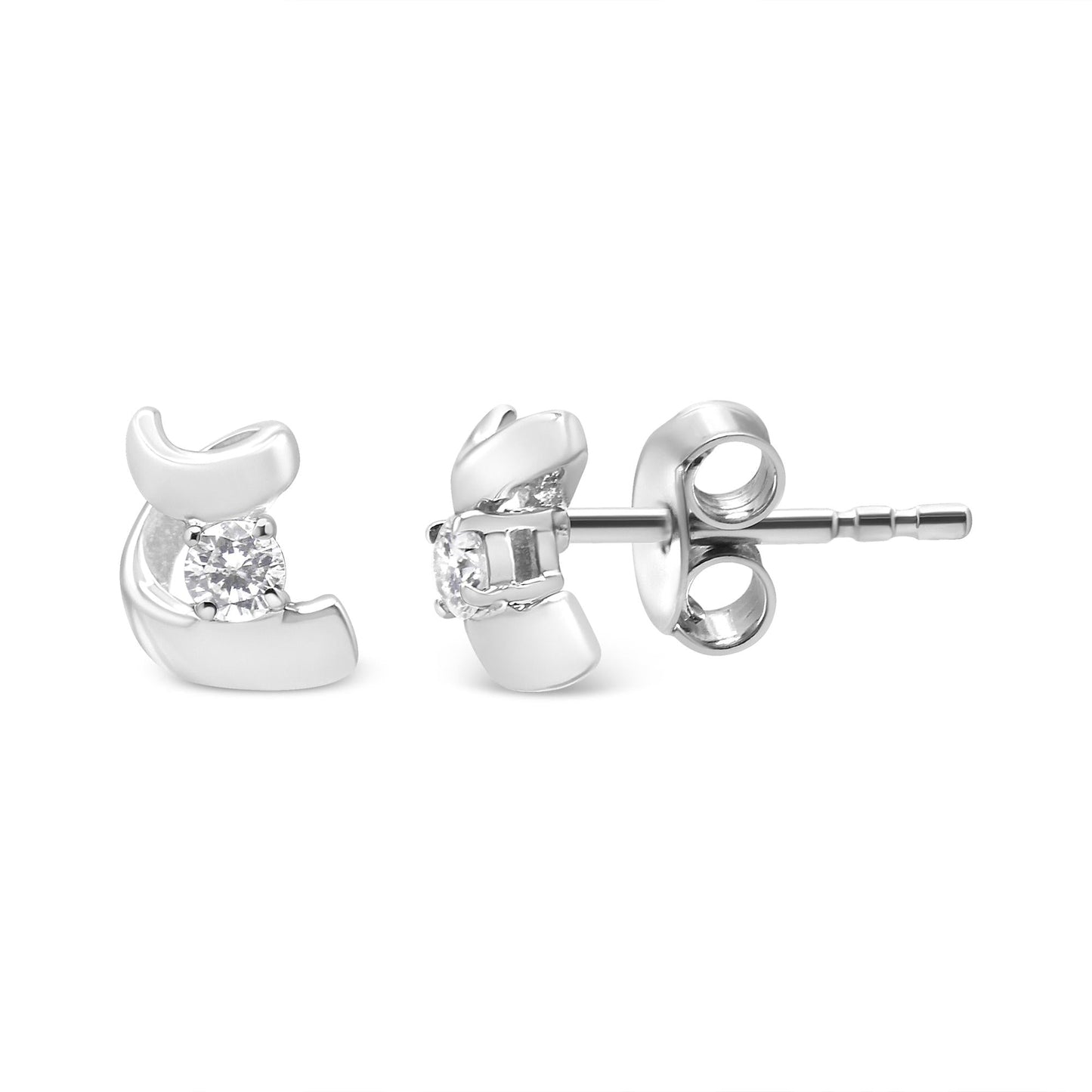 .925 Sterling Silver Round Cut Diamond Fashion Earrings (0.10 cttw, I-J Color, I2-I3 Clarity)-3