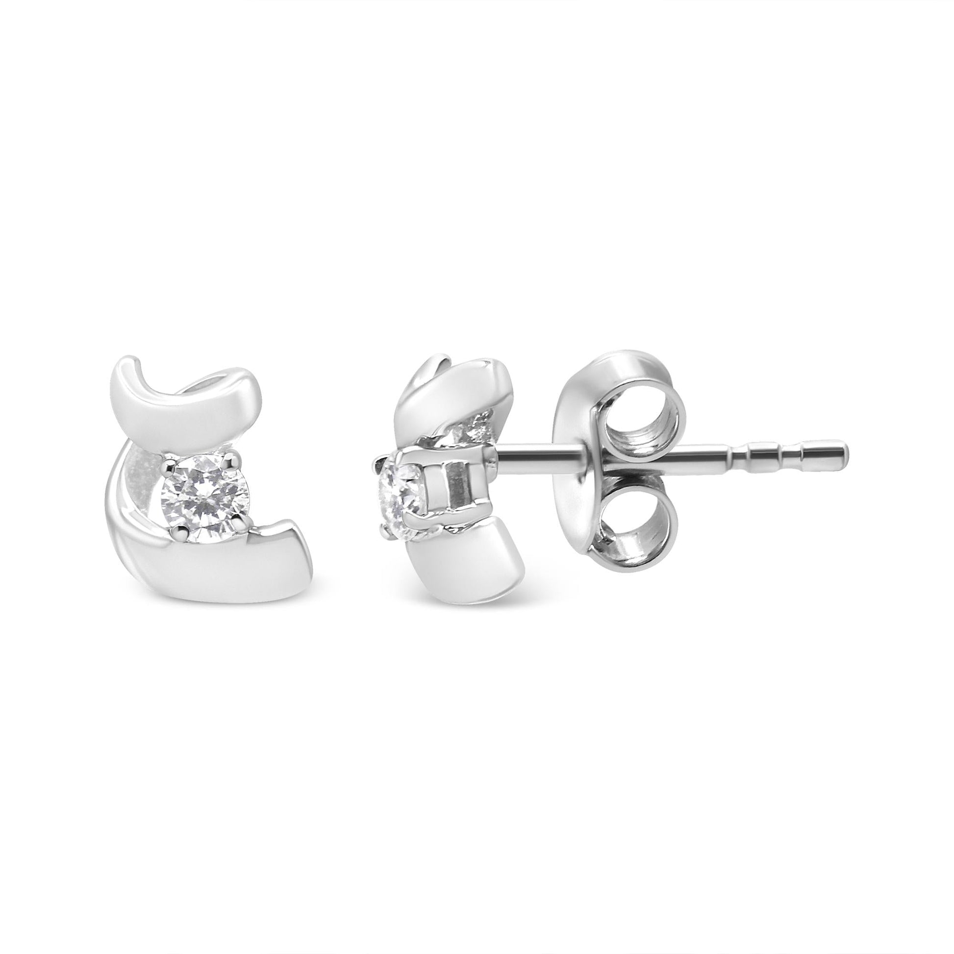 .925 Sterling Silver Round Cut Diamond Fashion Earrings (0.10 cttw, I-J Color, I2-I3 Clarity)-3