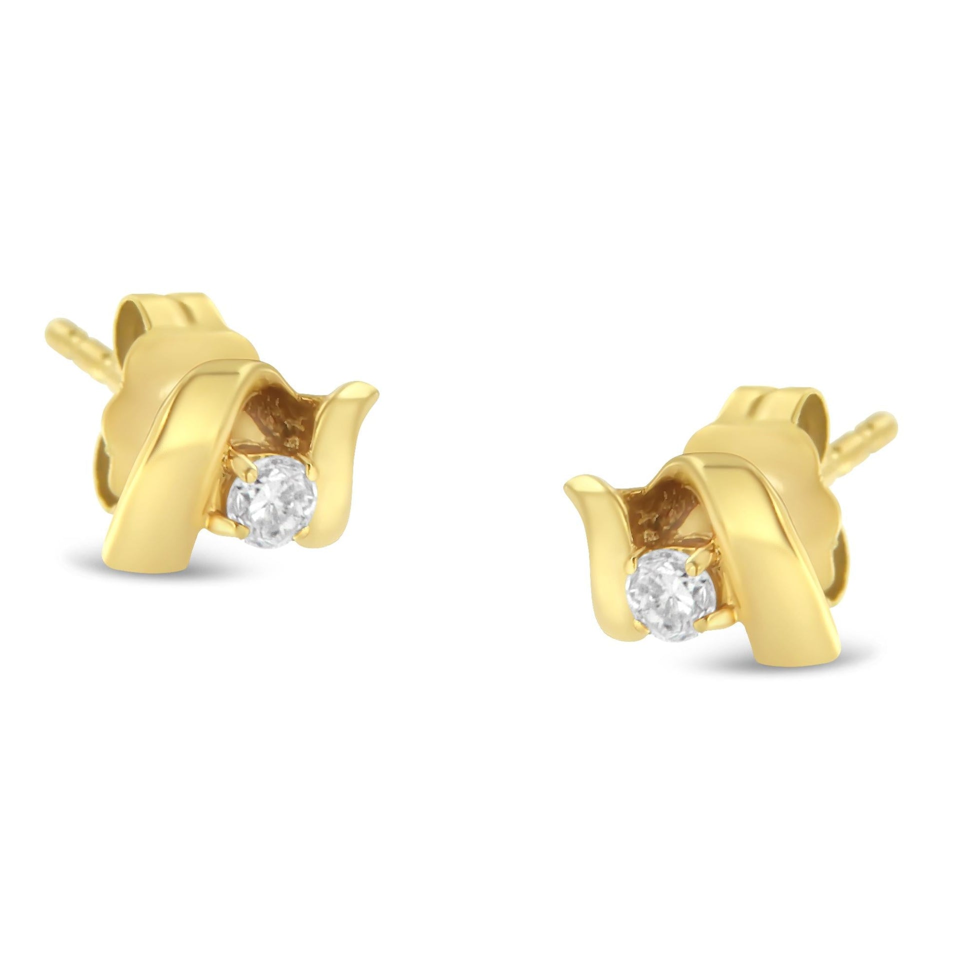 10K Gold 1/10 Cttw Round Brilliant-Cut Diamond Espira Swirls Solitaire Push Back Stud Earrings (I-J Color, I1-I2 Clarity)-0