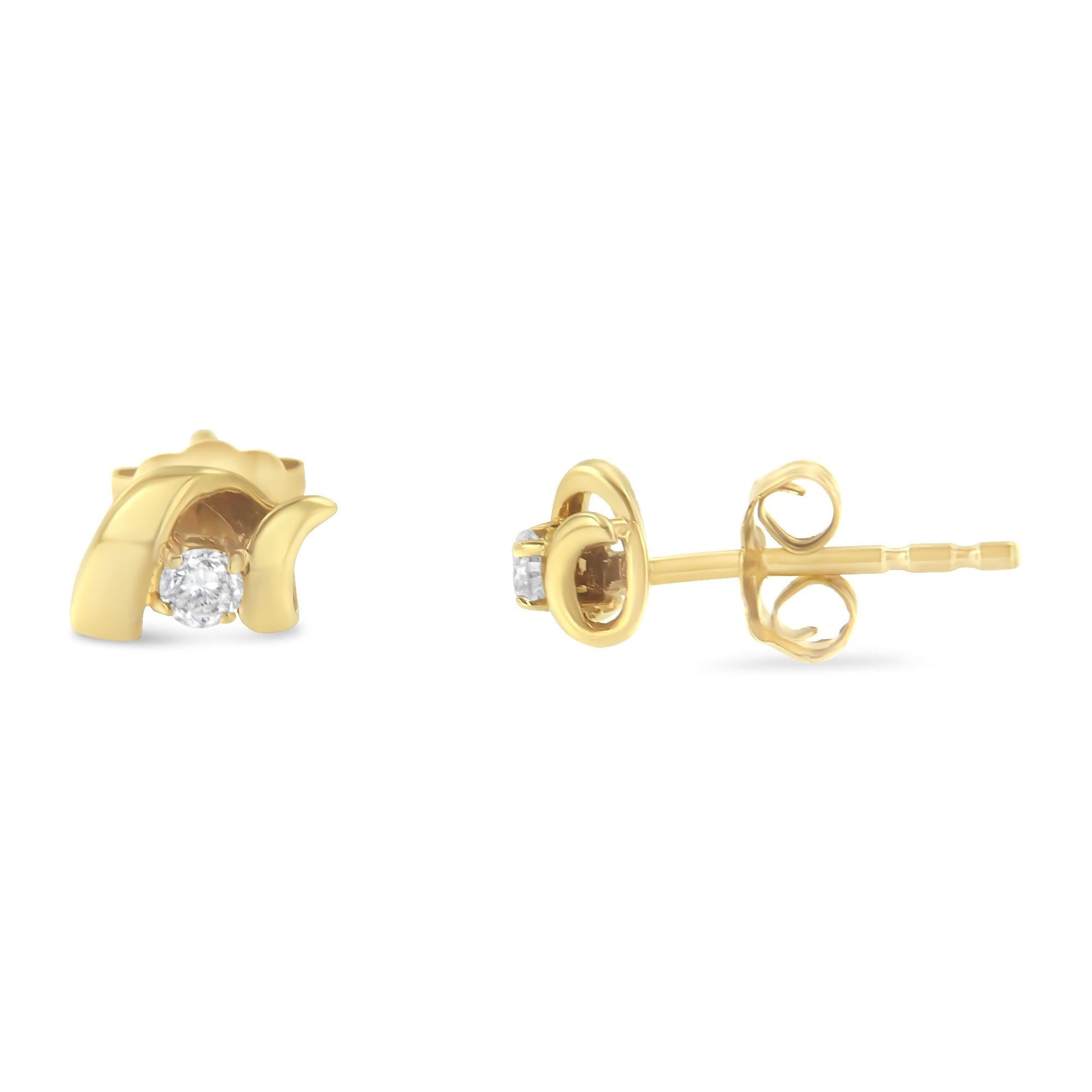 10K Gold 1/10 Cttw Round Brilliant-Cut Diamond Espira Swirls Solitaire Push Back Stud Earrings (I-J Color, I1-I2 Clarity)-2