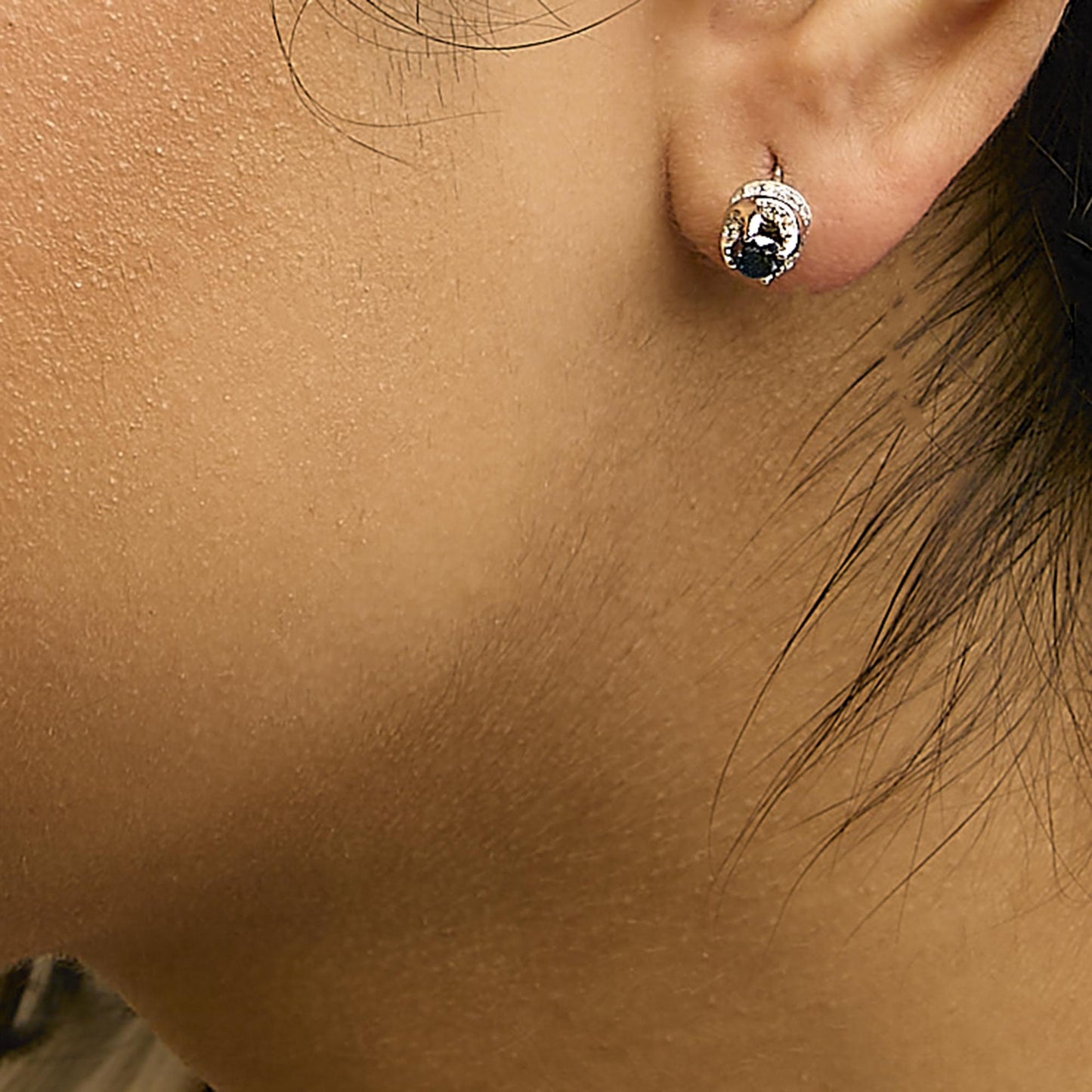 14K White Gold 1.00 Cttw Treated Blue and White Diamond Hidden Halo Stud Earrings (Blue/I-J Color, I2-I3 Clarity)-2