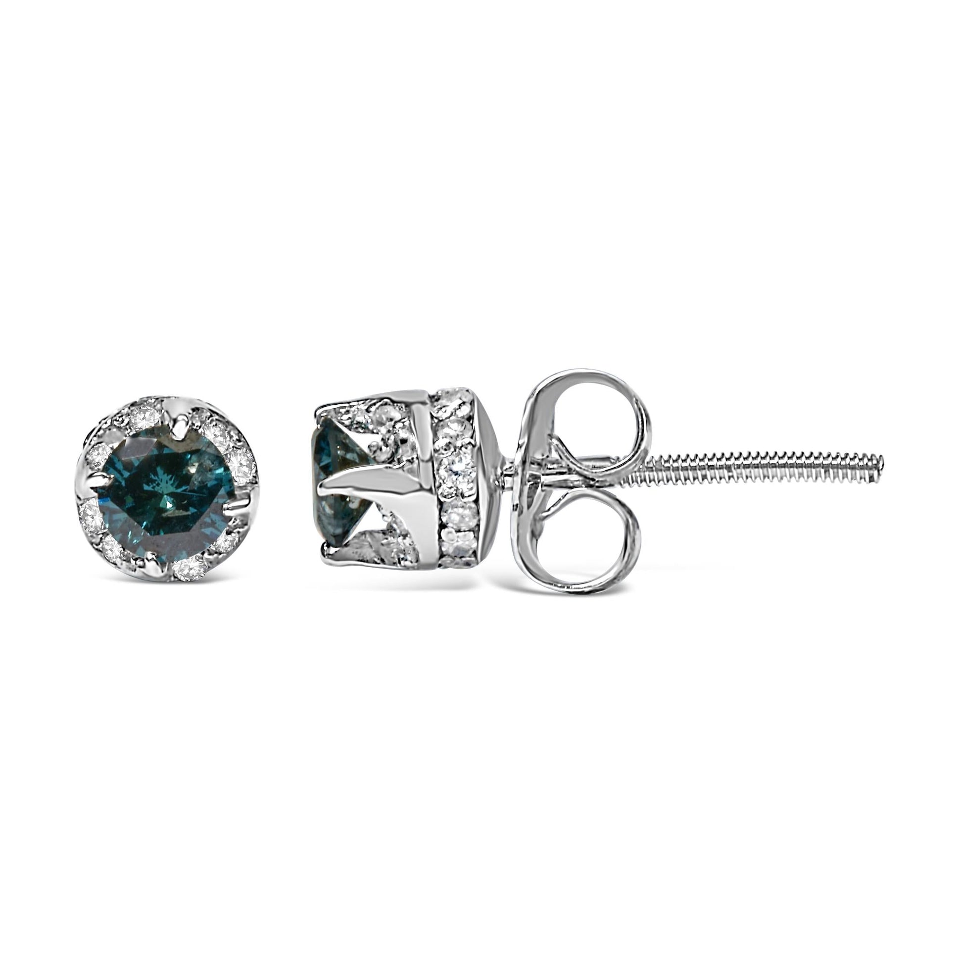 14K White Gold 1/2 cttw White and Treated Blue Round Diamond Earrings (I-J I2-I3)-3