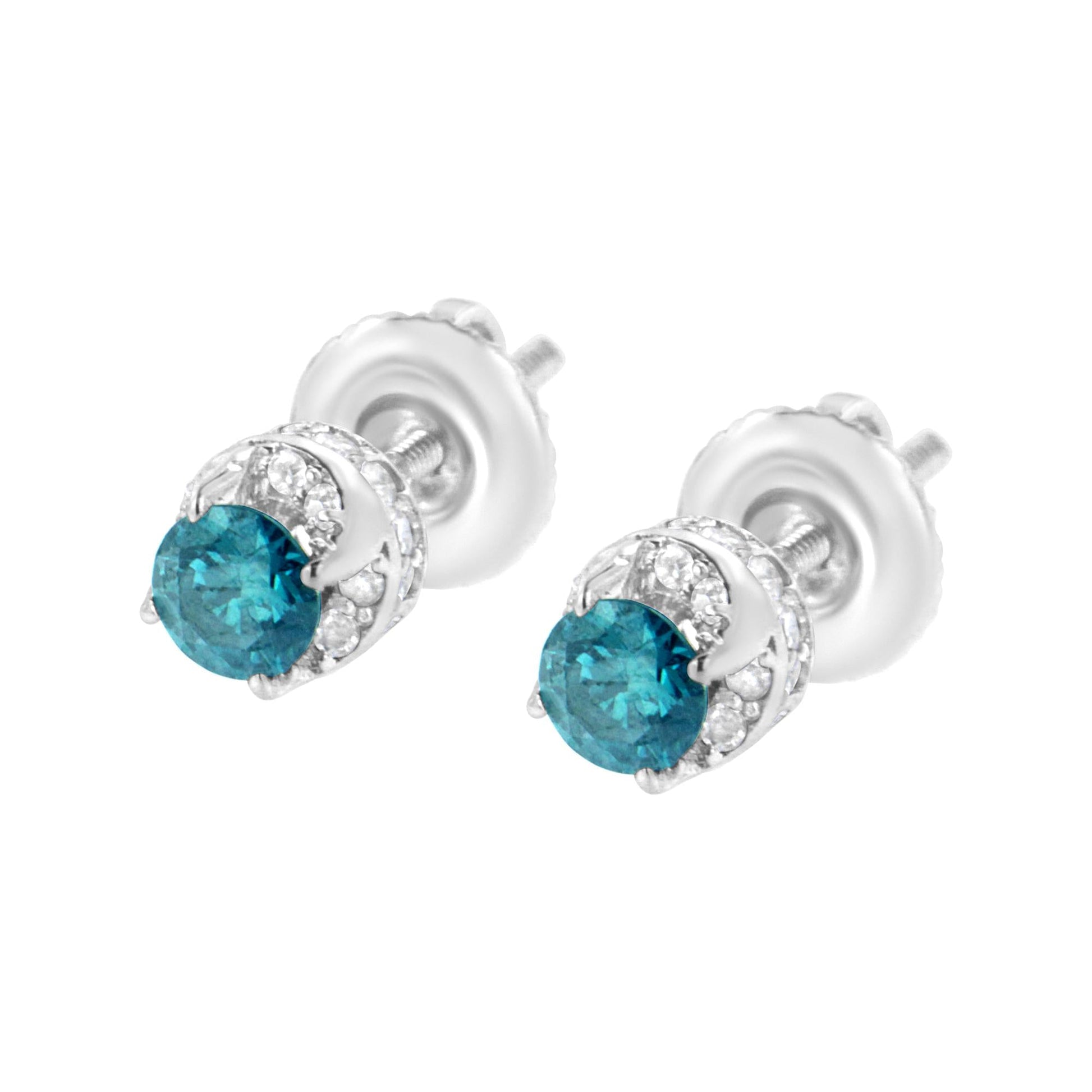 14K White Gold 1/2 cttw White and Treated Blue Round Diamond Earrings (I-J I2-I3)-4