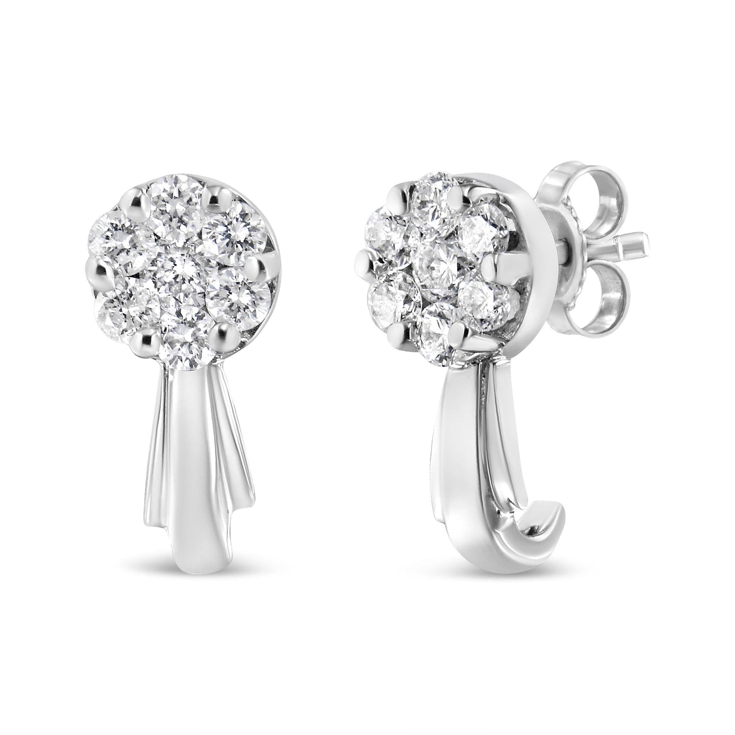 14K Gold 3/4 Cttw Diamond Floral Cluster Drop and Dangle Stud Earrings (H-I Color, I1-I2 Clarity)-3