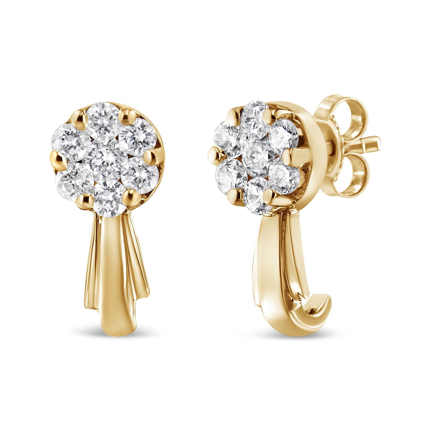 14K Gold 3/4 Cttw Diamond Floral Cluster Drop and Dangle Stud Earrings (H-I Color, I1-I2 Clarity)-2